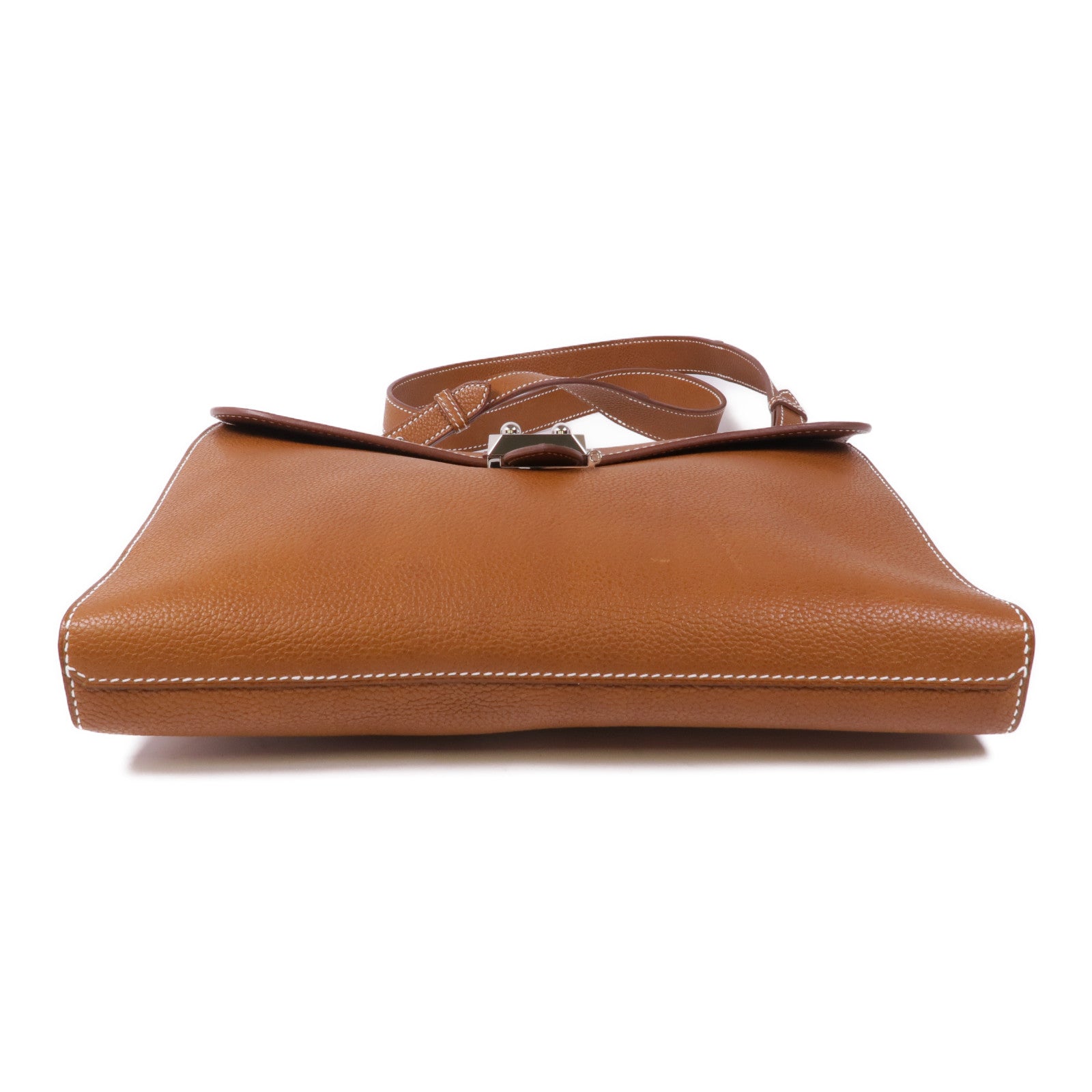HERMES Saddle皮革Sac a Depeches 29銀扣肩背袋Gold