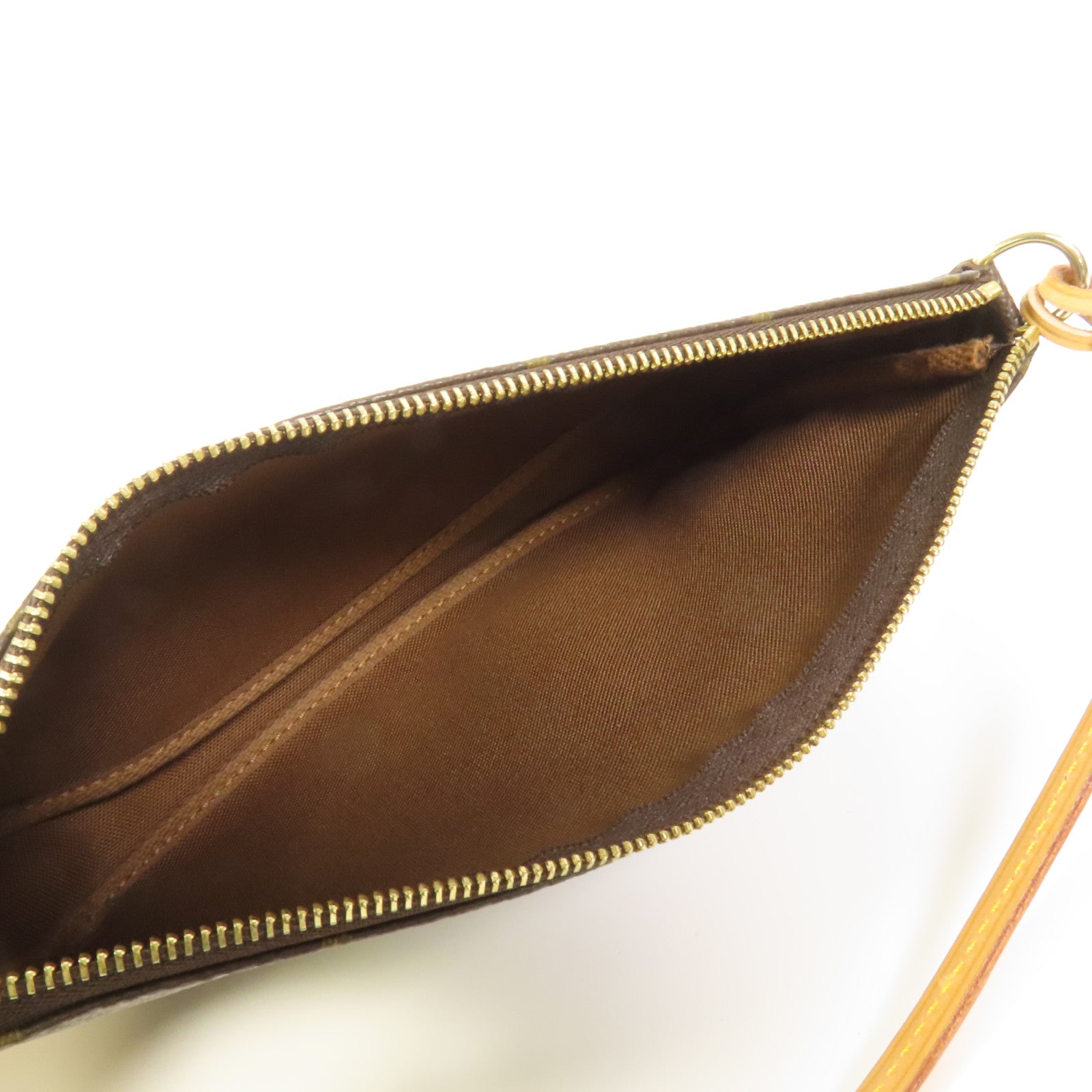 LOUIS VUITTON Monogram Pochette Accessoires金扣手挽袋棕色