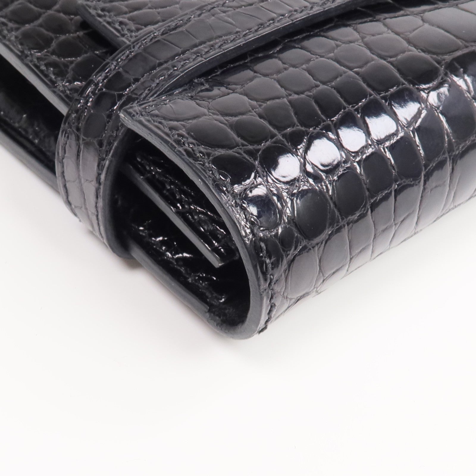 HERMES 【激減優惠】Alligator皮革Kelly Long Wallet金扣長錢包Noir