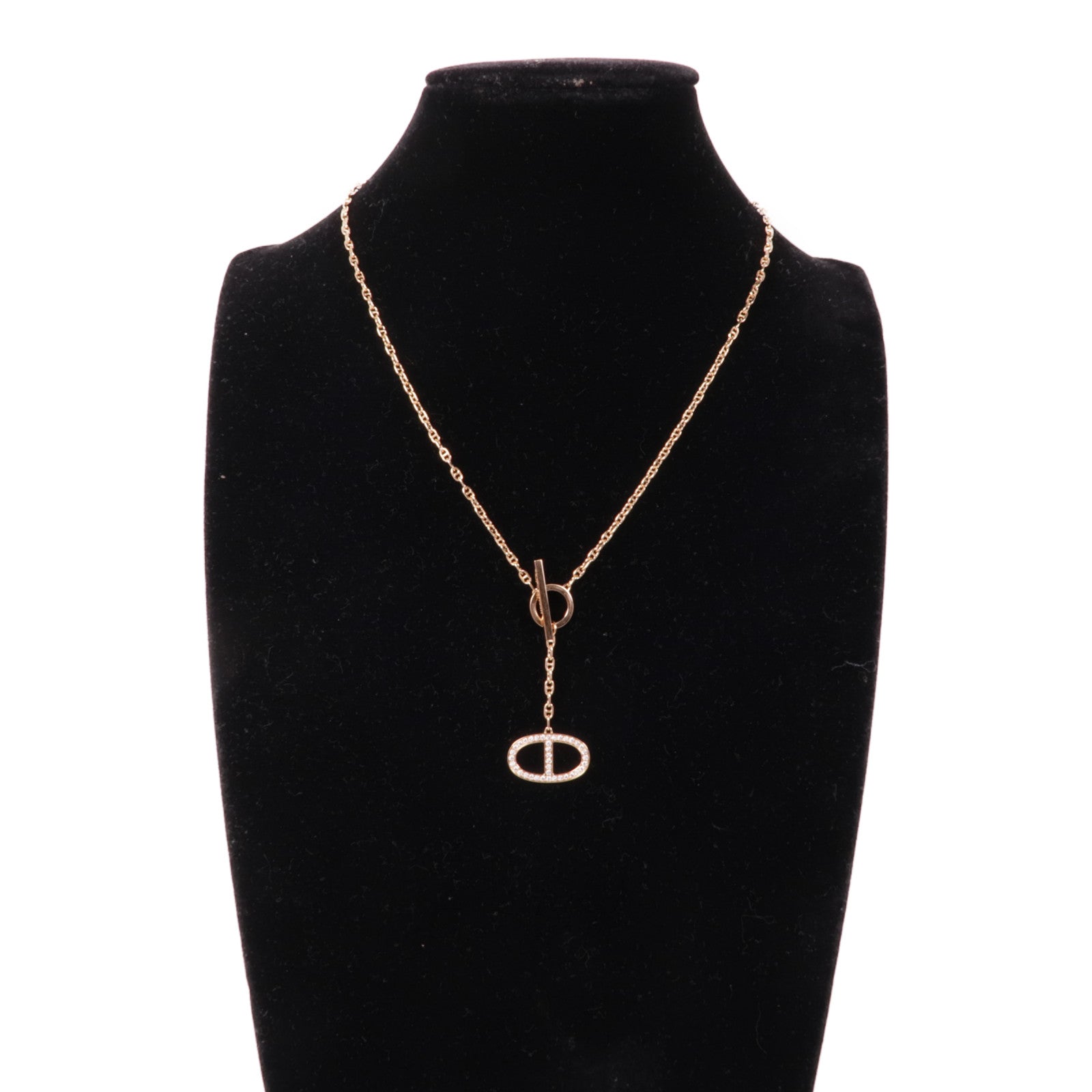 HERMES 18K玫瑰金Chaine D'Ancre Contour Pendent鑽石項鍊
