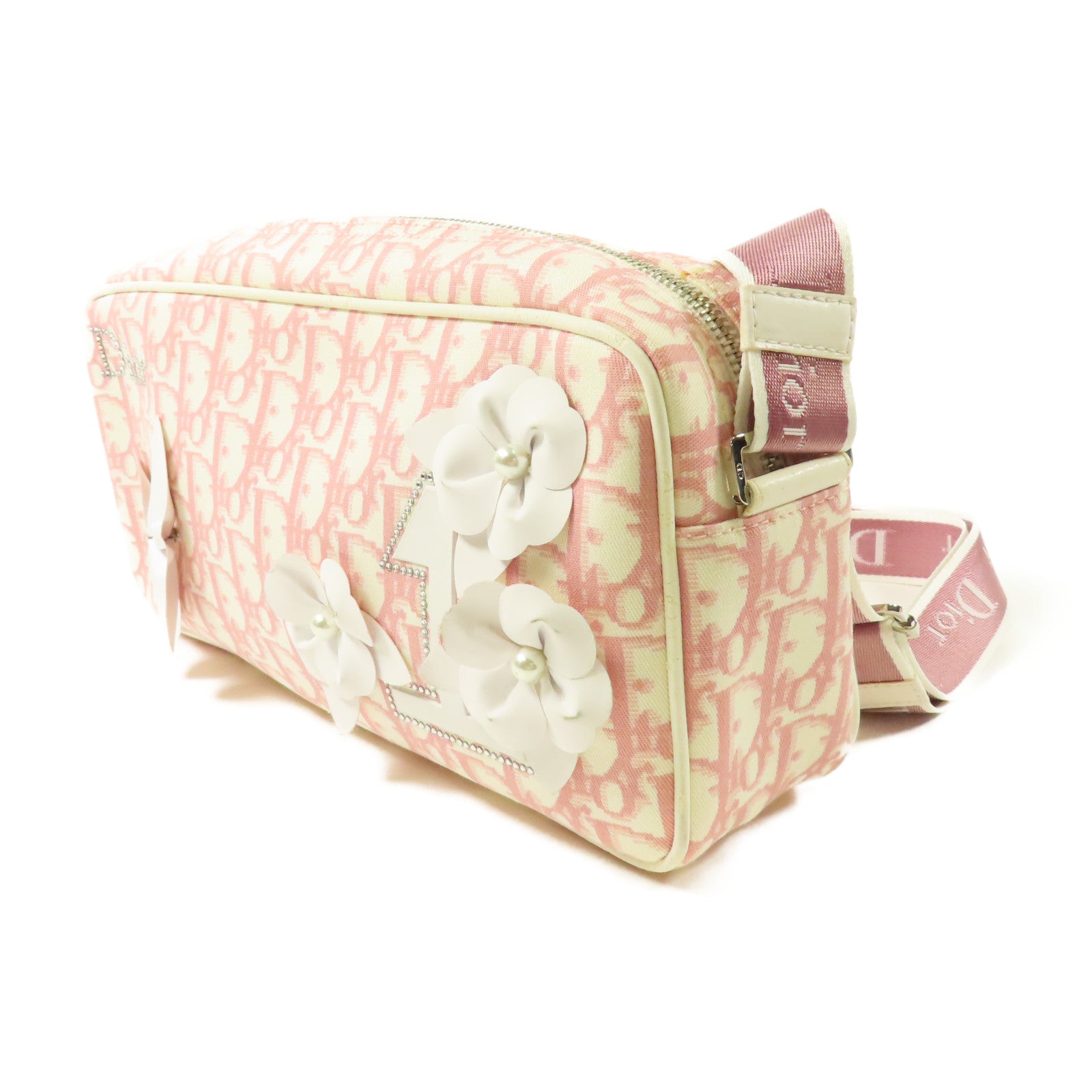 Dior 帆布Trotter Canvas Flower銀扣肩背袋
