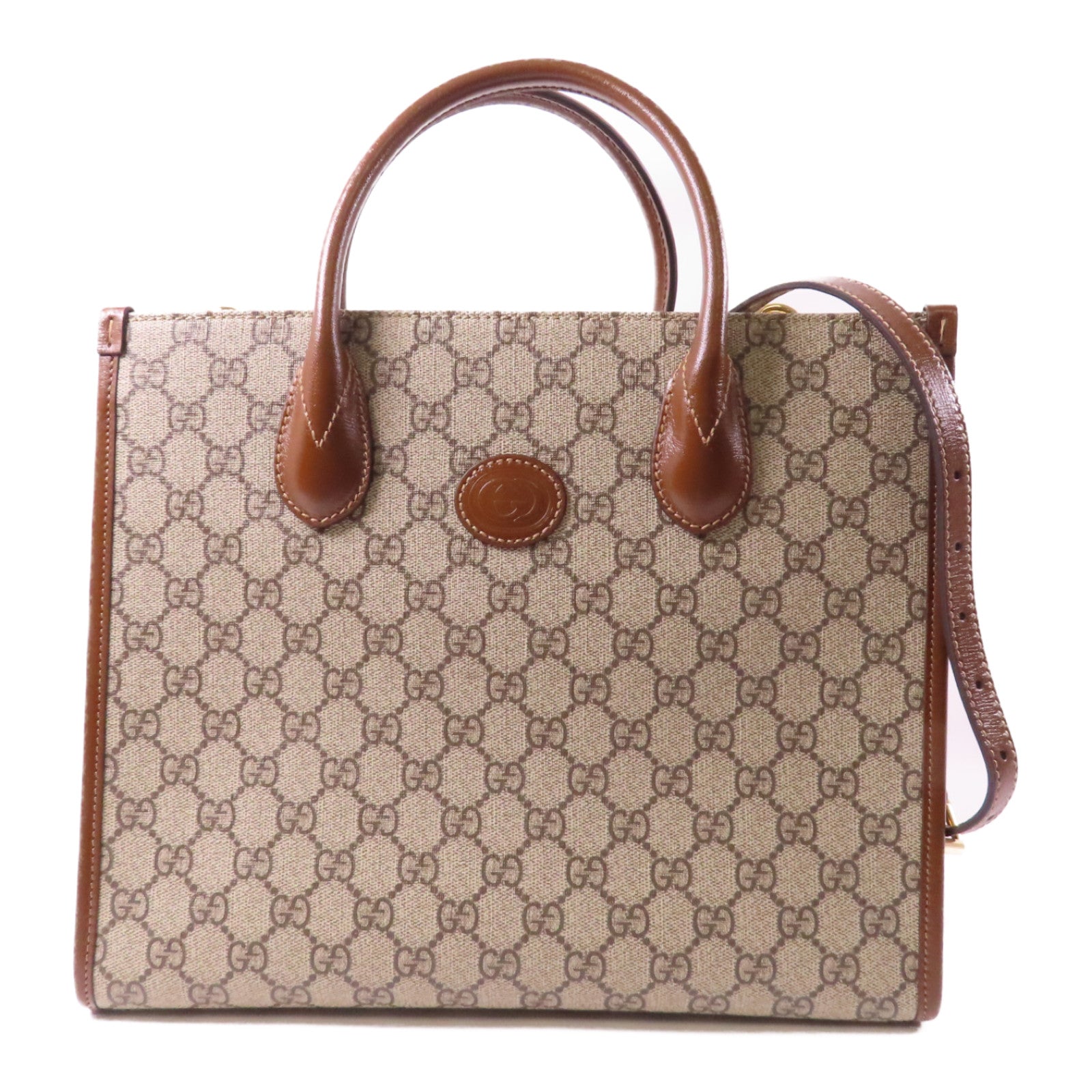 GUCCI 【激減優惠】塗層帆布GG SUPREME Shoulder Bag金扣手挽肩背兩用袋啡色