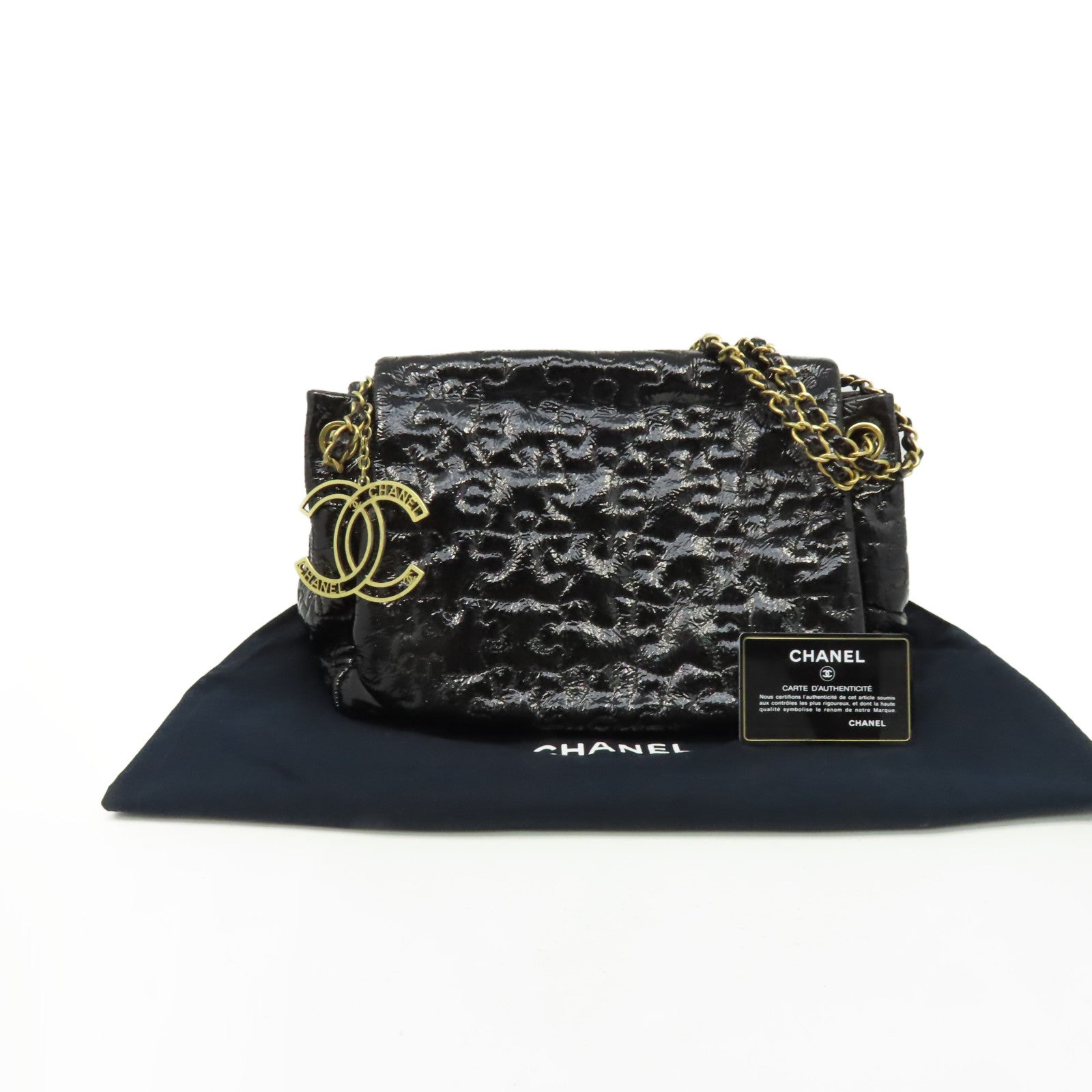CHANEL 【激減優惠】漆皮Chain Shoulder Bag金扣鏈帶肩背袋黑色