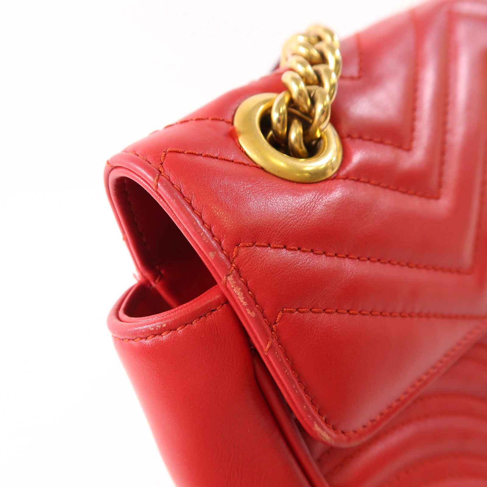 GUCCI GHW GG Marmont Chain Shoulder Bag 443497 Calfskin Leather Red