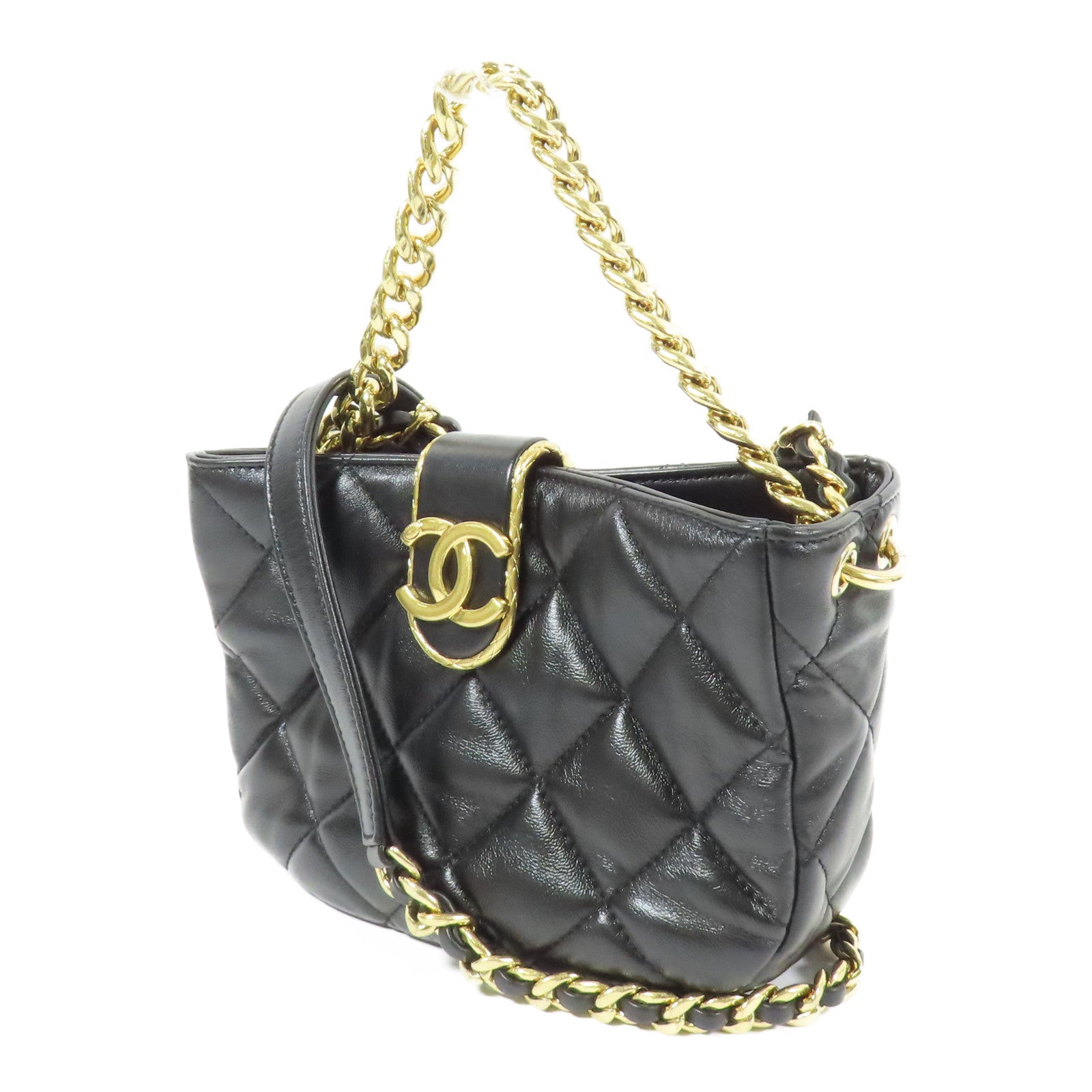 CHANEL 羊皮皮革Hobo Handbag金扣手挽肩背兩用袋