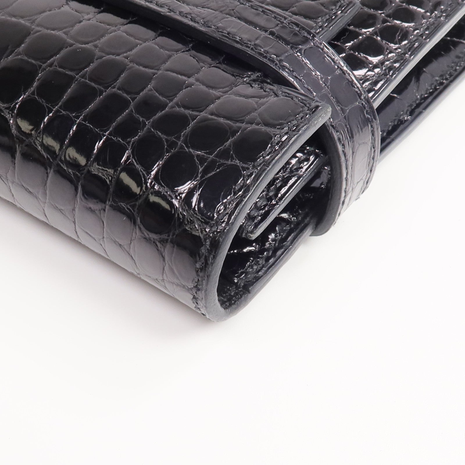 HERMES 【激減優惠】Alligator皮革Kelly Long Wallet金扣長錢包Noir
