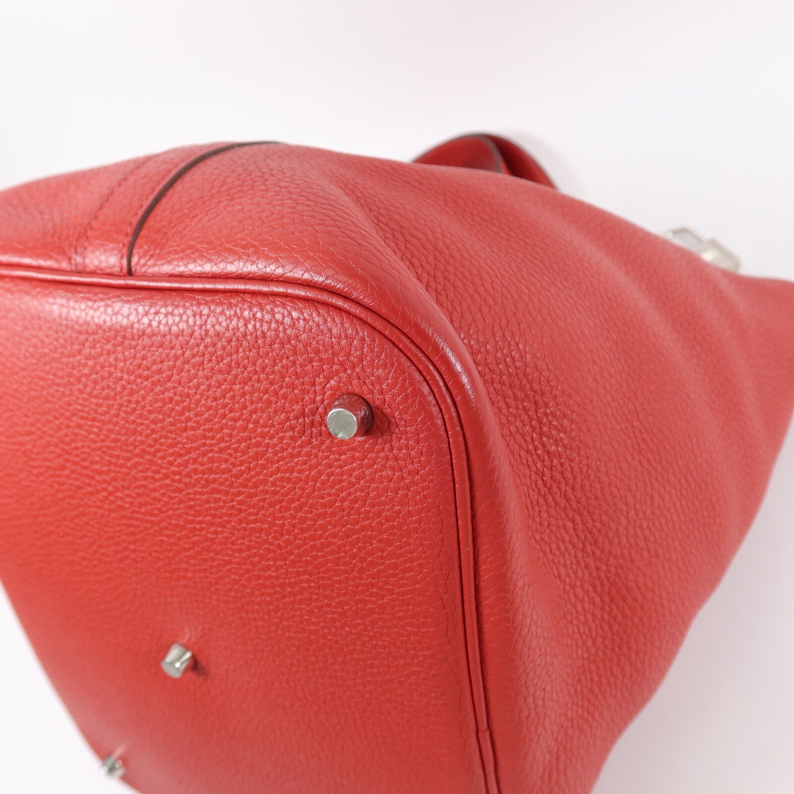 HERMES Clemence皮革Picotin GM手挽袋Rouge Garance