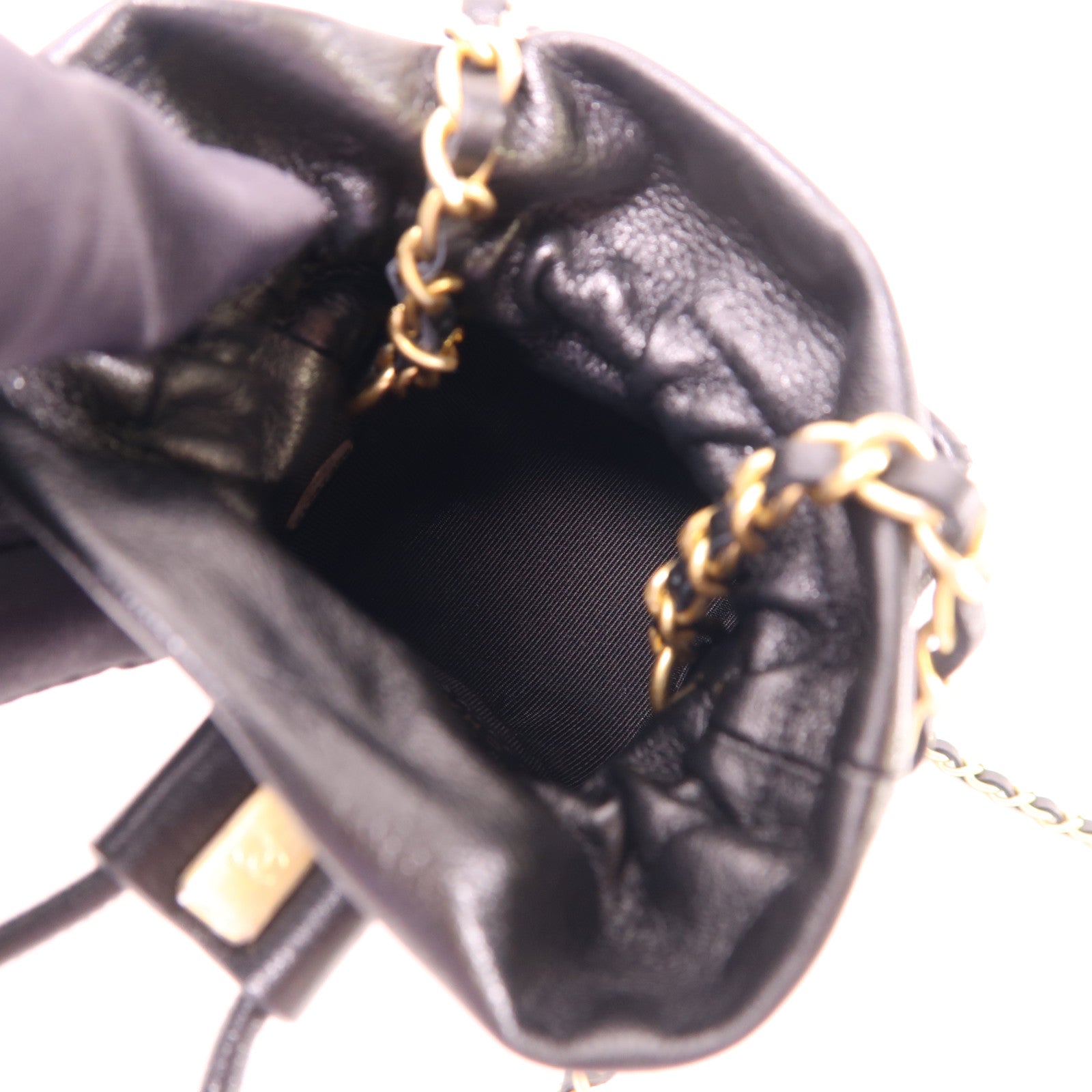 CHANEL 羊皮皮革Mini Bucket Box金扣鏈帶肩背袋