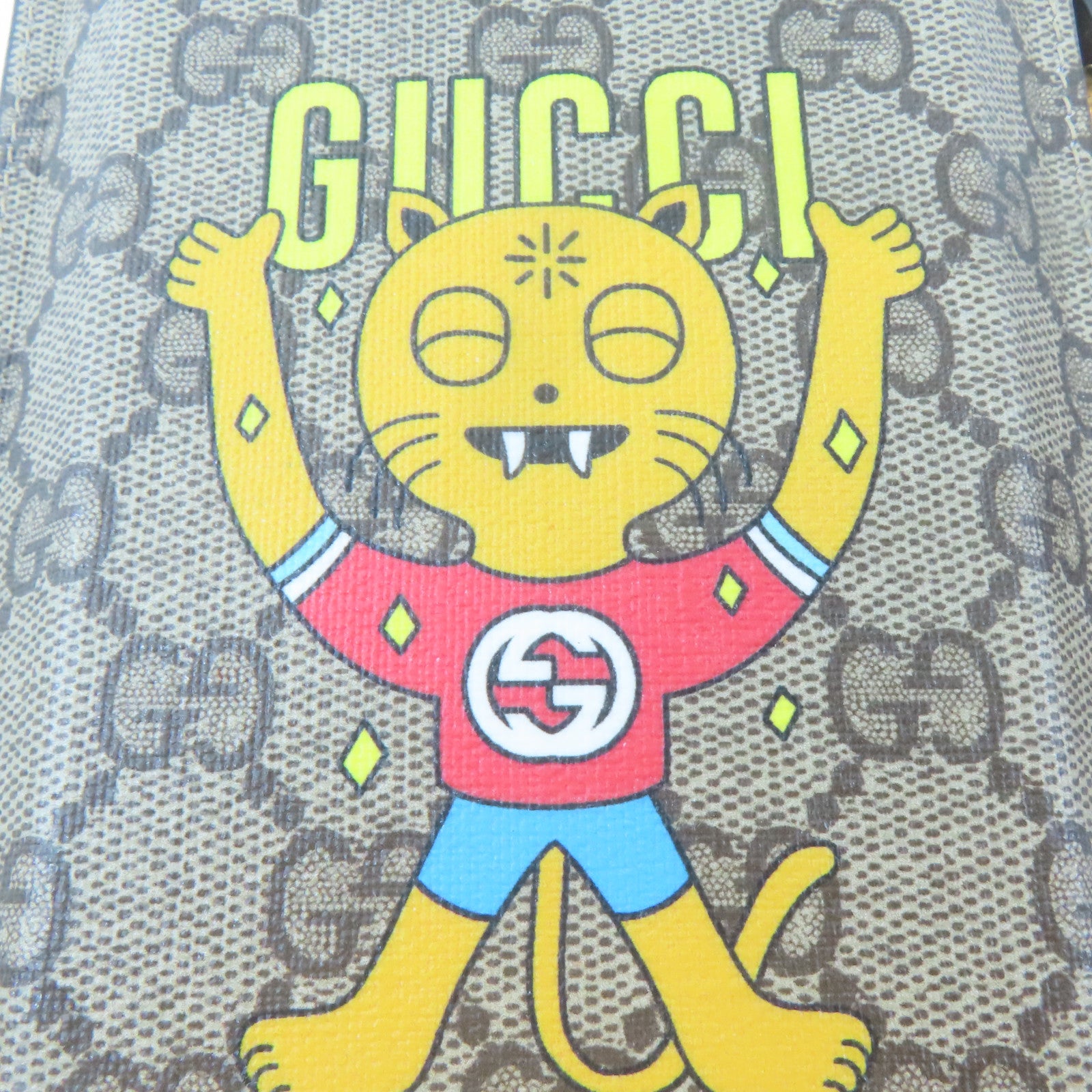 GUCCI 塗層帆布Phone Case金扣肩背袋棕色