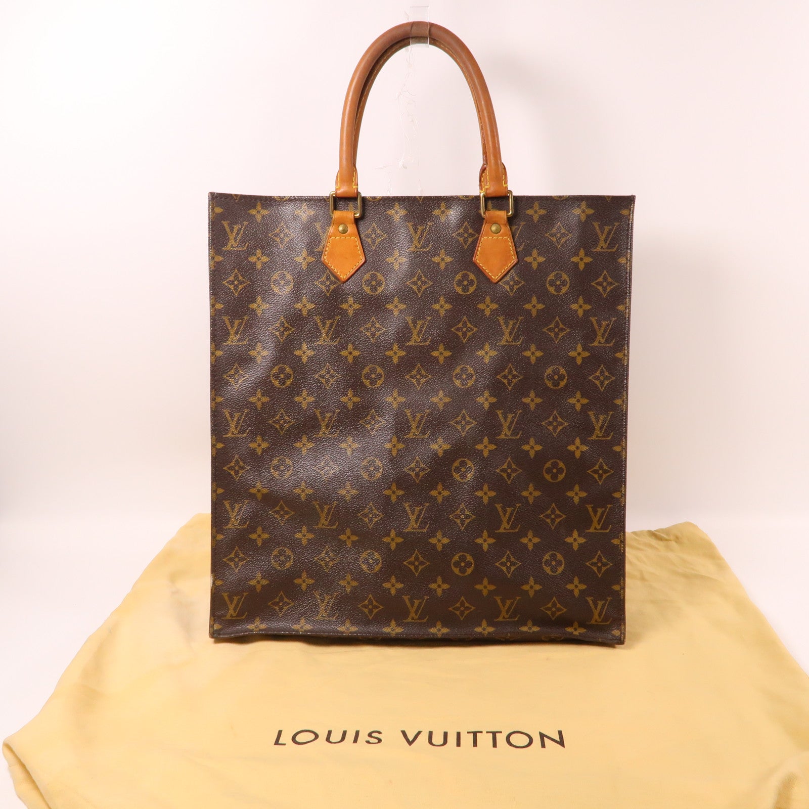 LOUIS VUITTON Monogram Sac Plat金扣手挽袋啡色