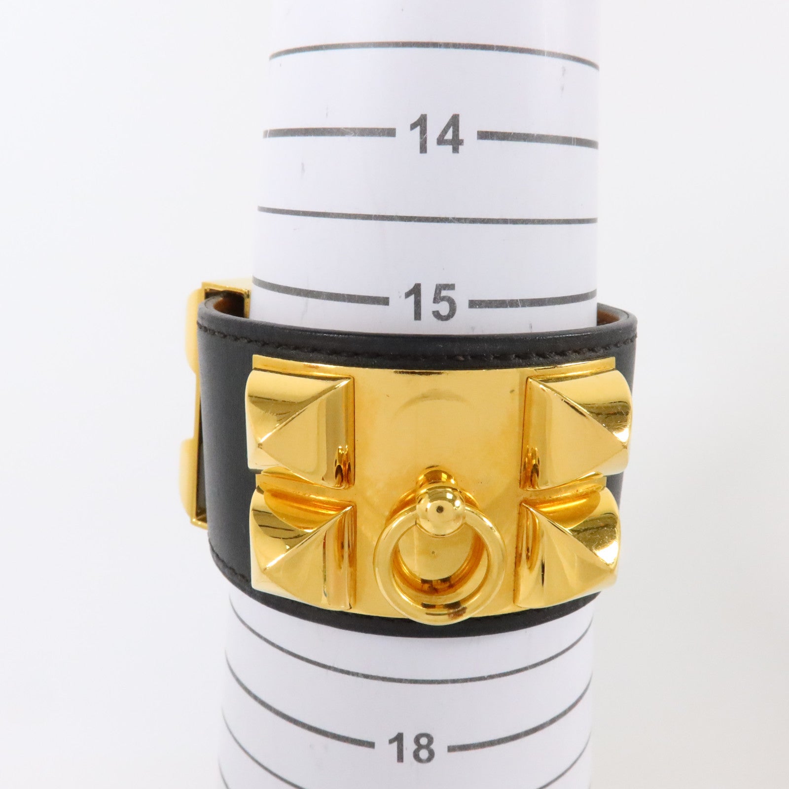HERMES Swift皮革/金屬Collier De Chien Bracelet金扣手鏈Black