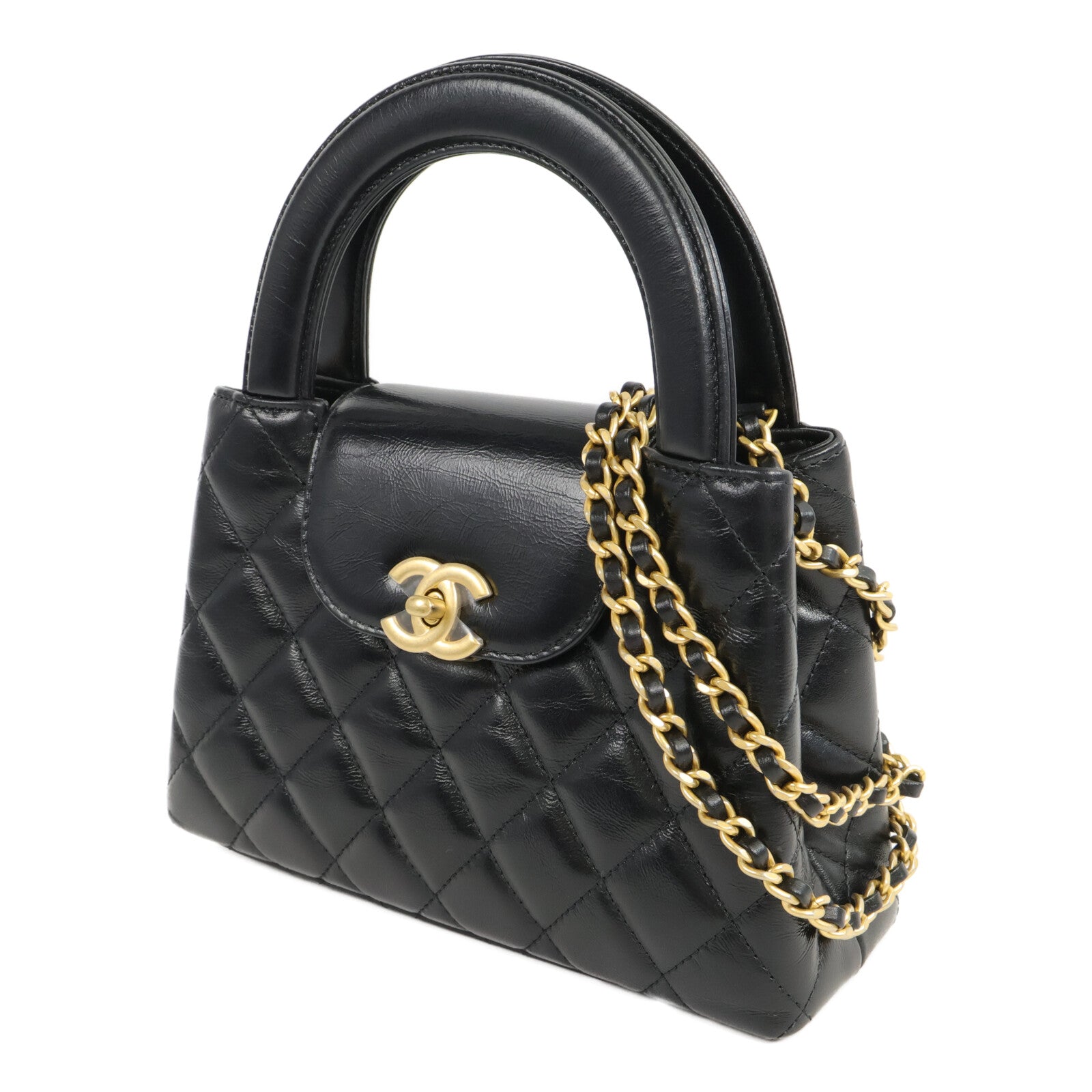 CHANEL 牛皮皮革Kelly Mini鏈帶手挽肩背兩用袋