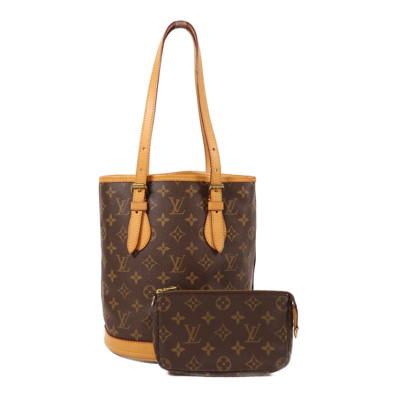 LOUIS VUITTON Monogram Petit Bucket金扣肩背袋棕色