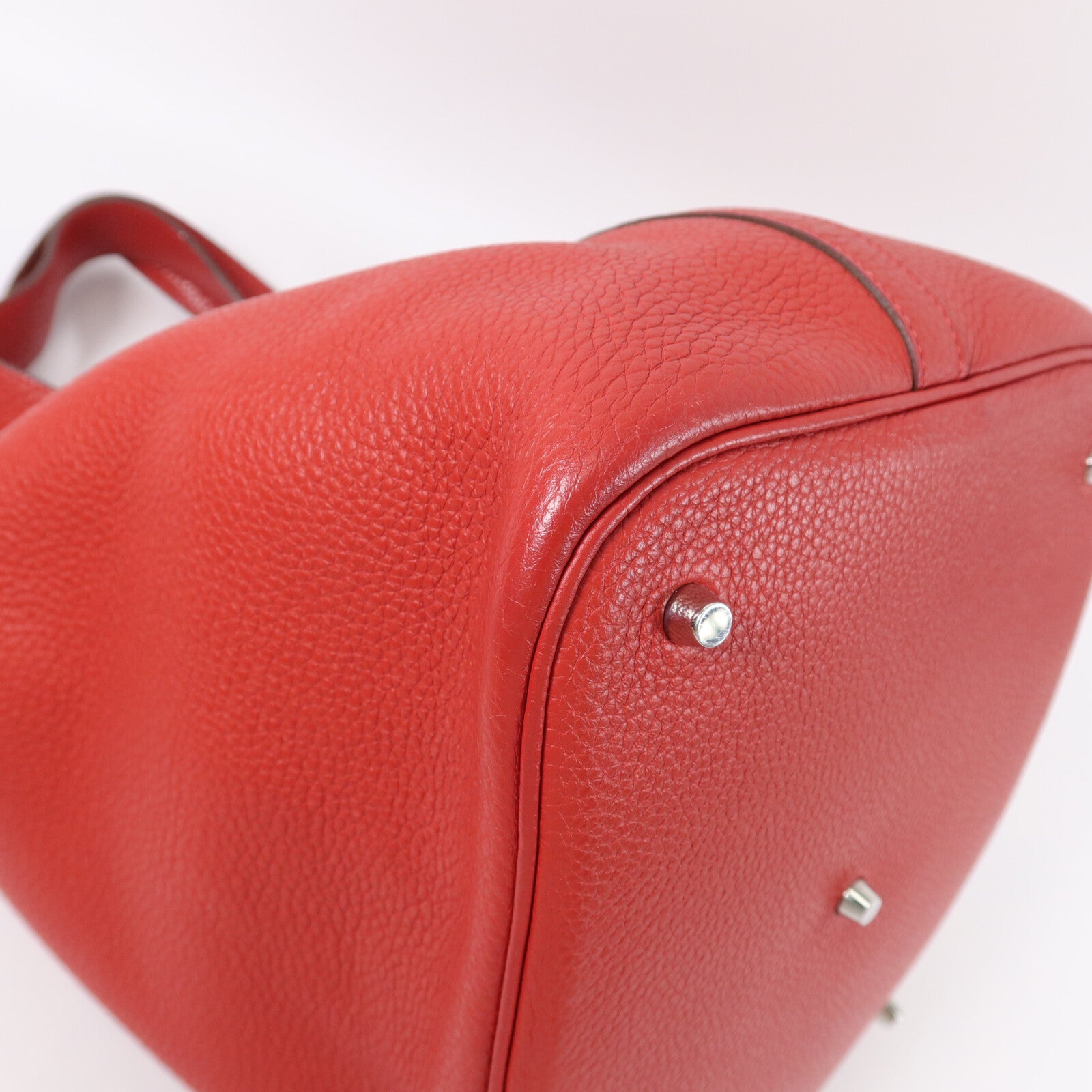 HERMES Clemence皮革Picotin GM手挽袋Rouge Garance