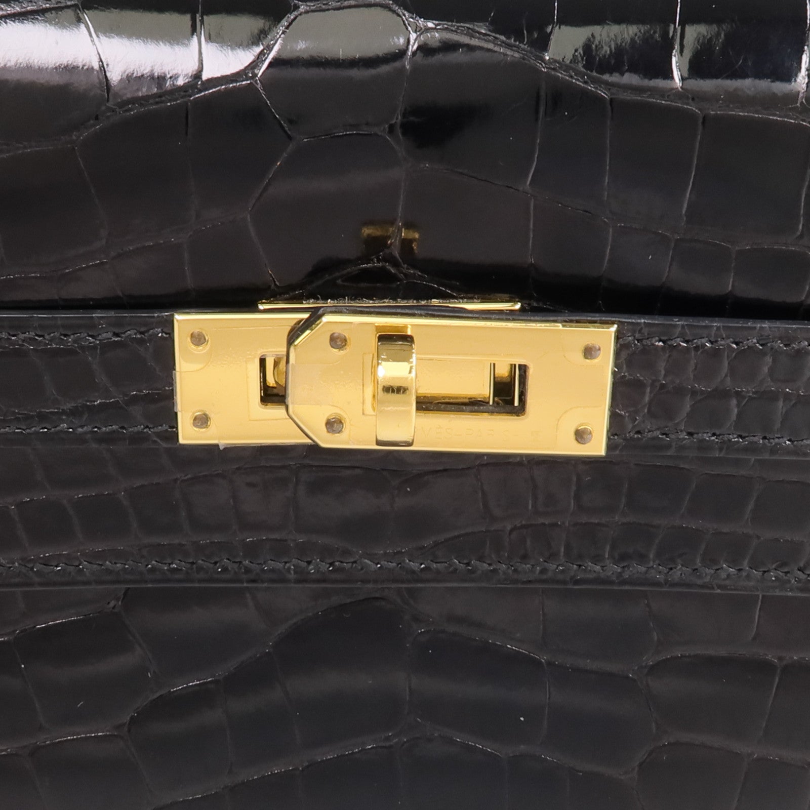 HERMES 【激減優惠】Alligator皮革Kelly Long Wallet金扣長錢包Noir