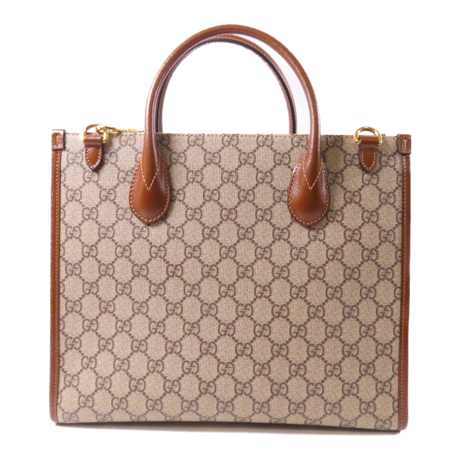 GUCCI 【激減優惠】塗層帆布GG SUPREME Shoulder Bag金扣手挽肩背兩用袋啡色