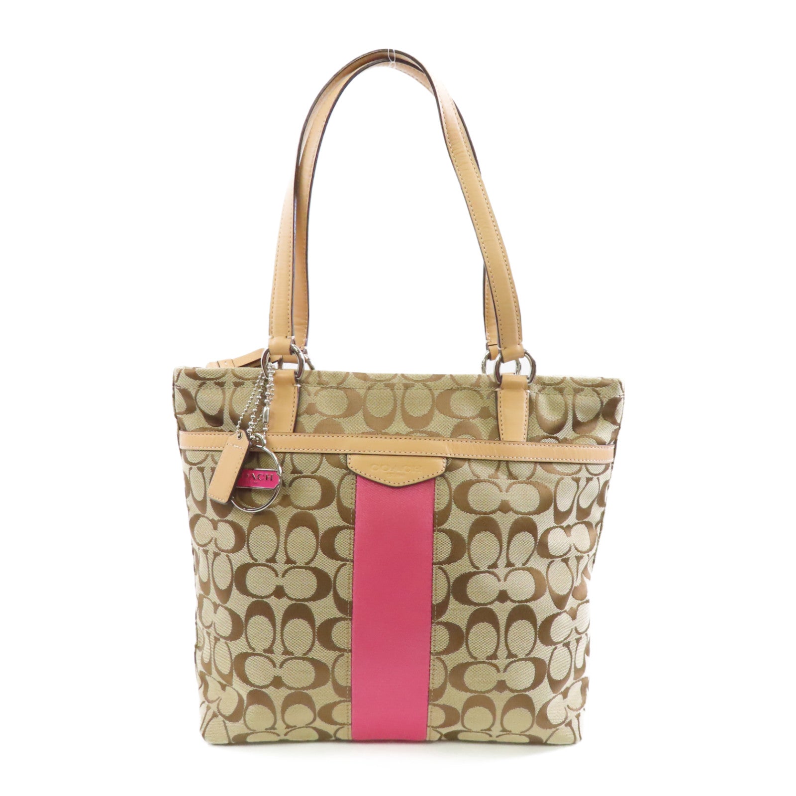 COACH 【激減優惠】帆布Tote Bag銀扣手挽袋啡色/粉紅色