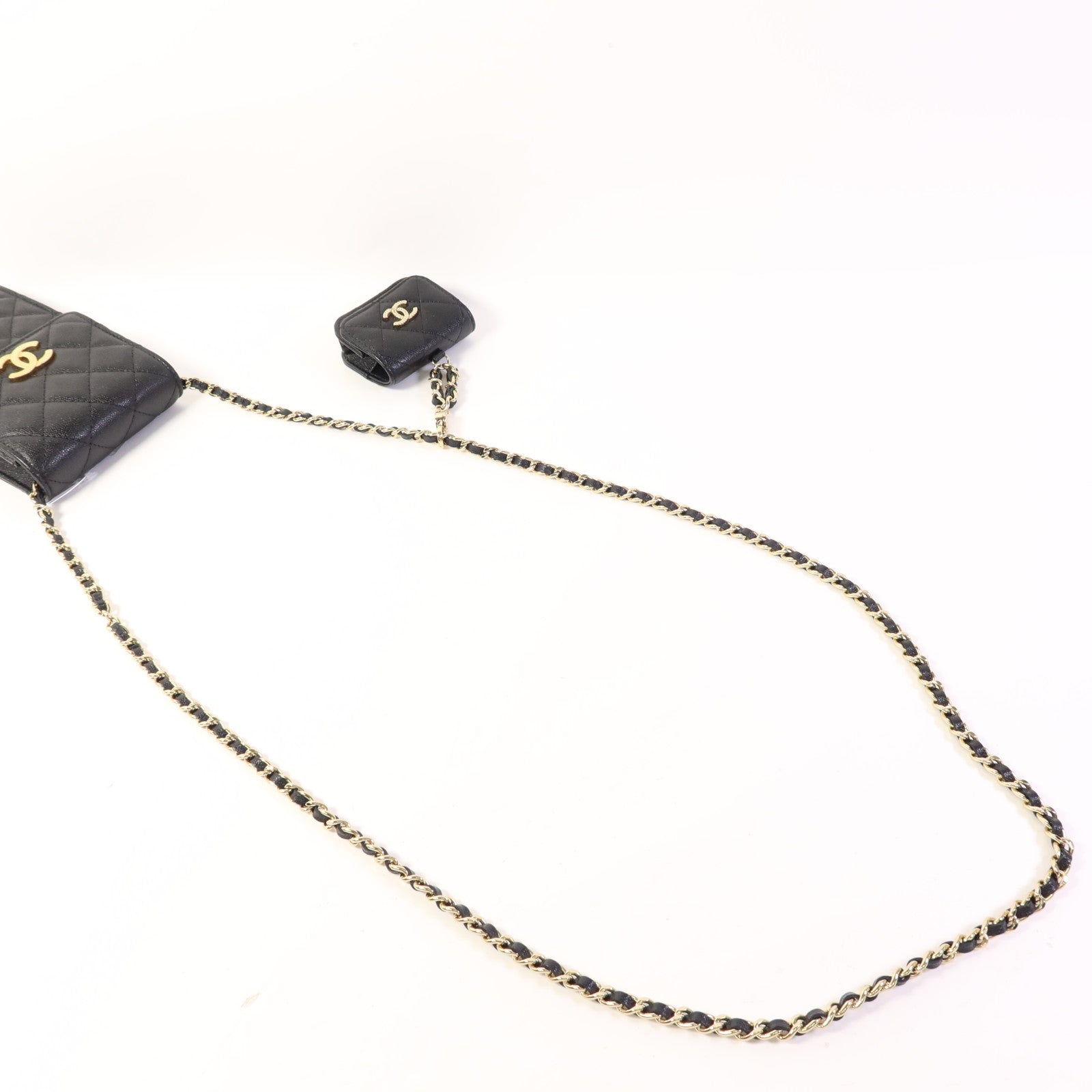 CHANEL 牛皮皮革Phone and Airpods Case金扣手機袋