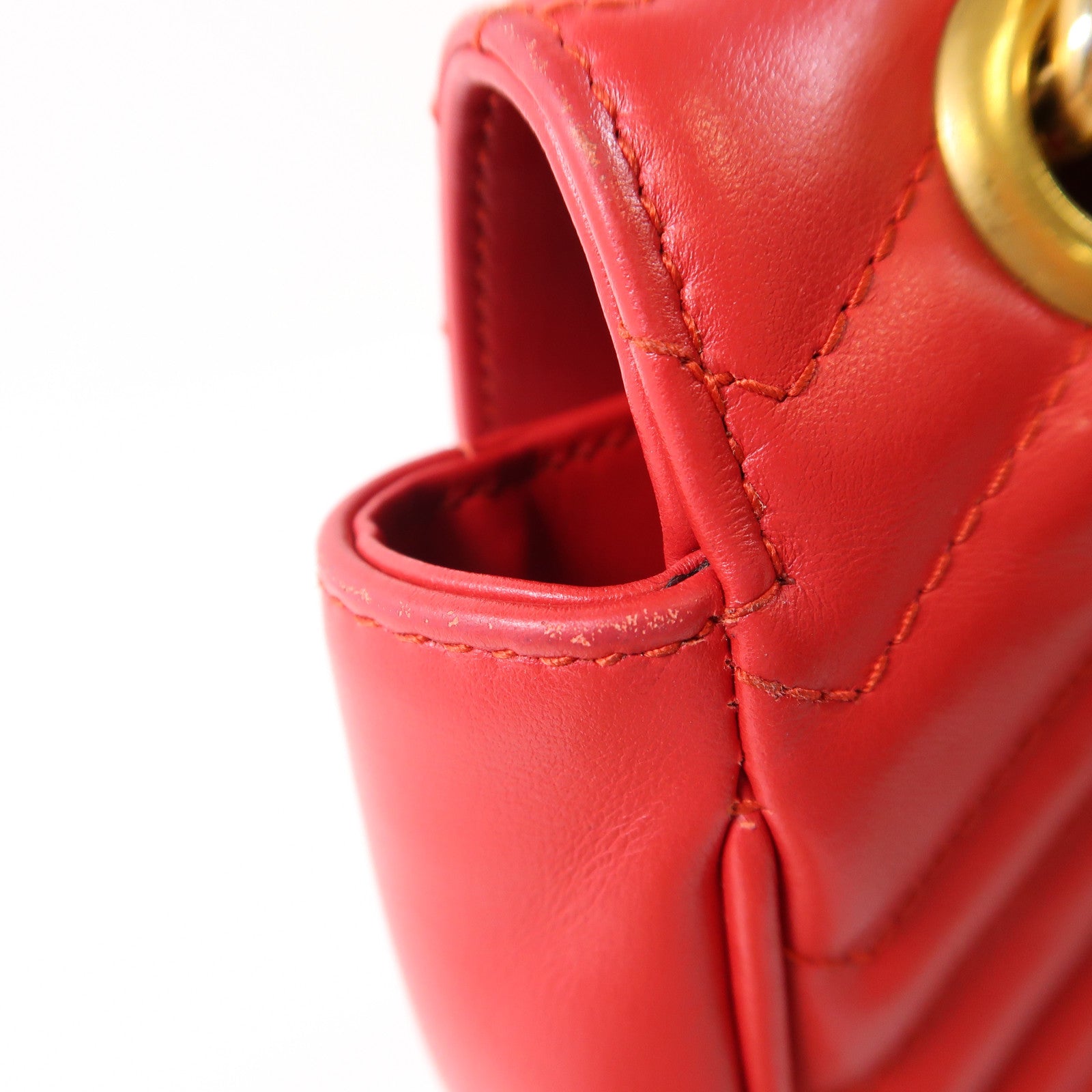 GUCCI GHW GG Marmont Chain Shoulder Bag 443497 Calfskin Leather Red