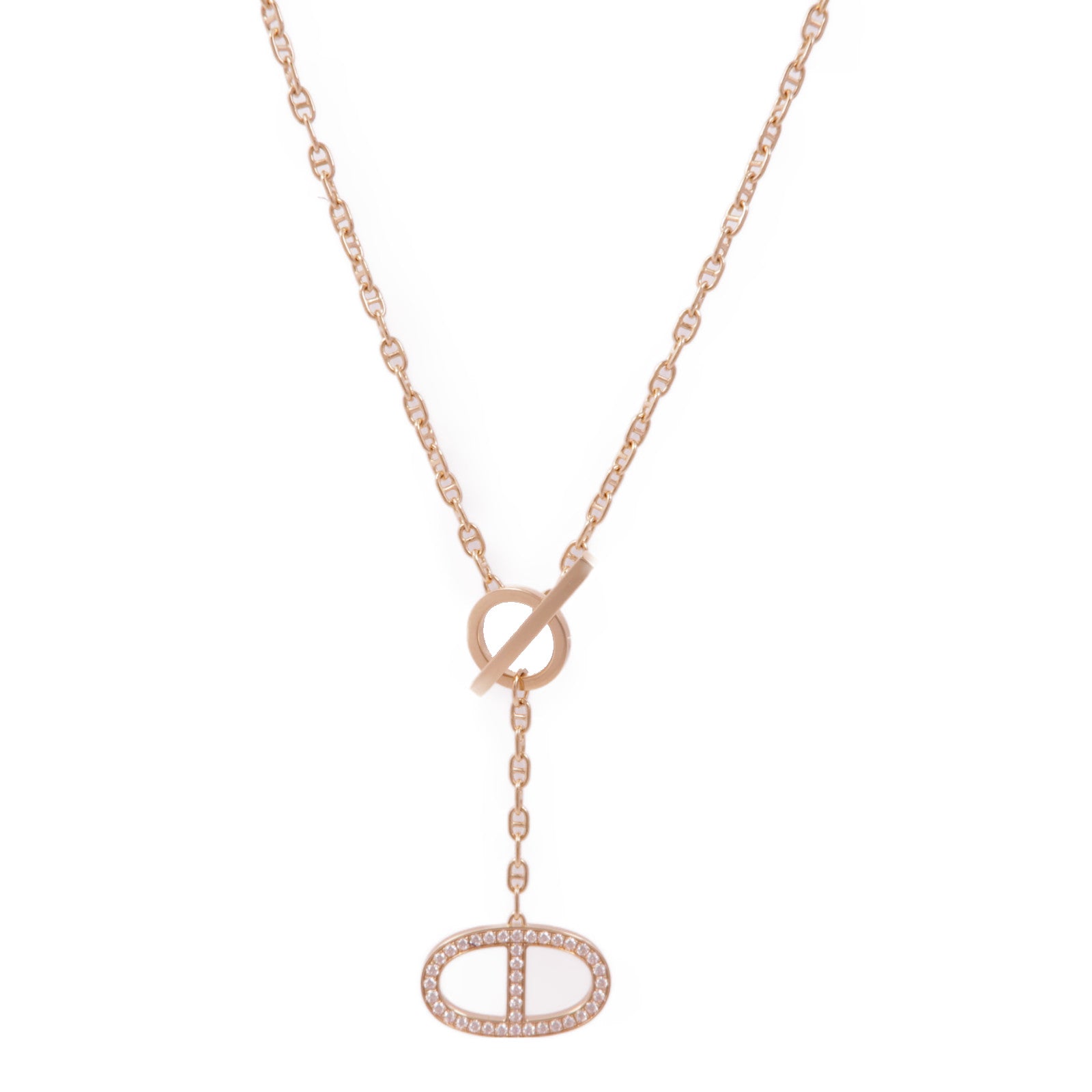 HERMES 18K玫瑰金Chaine D'Ancre Contour Pendent鑽石項鍊