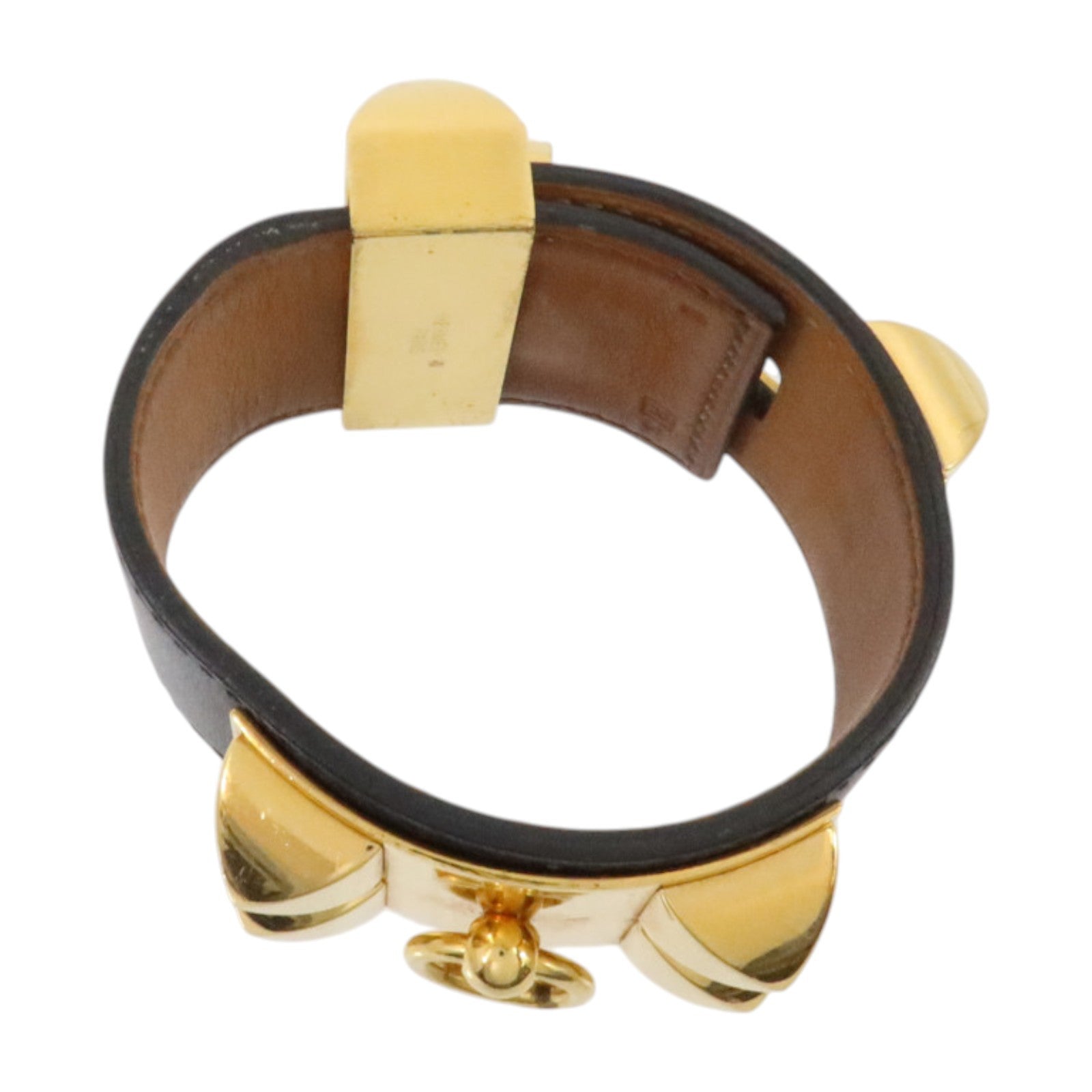 HERMES Swift皮革/金屬Collier De Chien Bracelet金扣手鏈Black