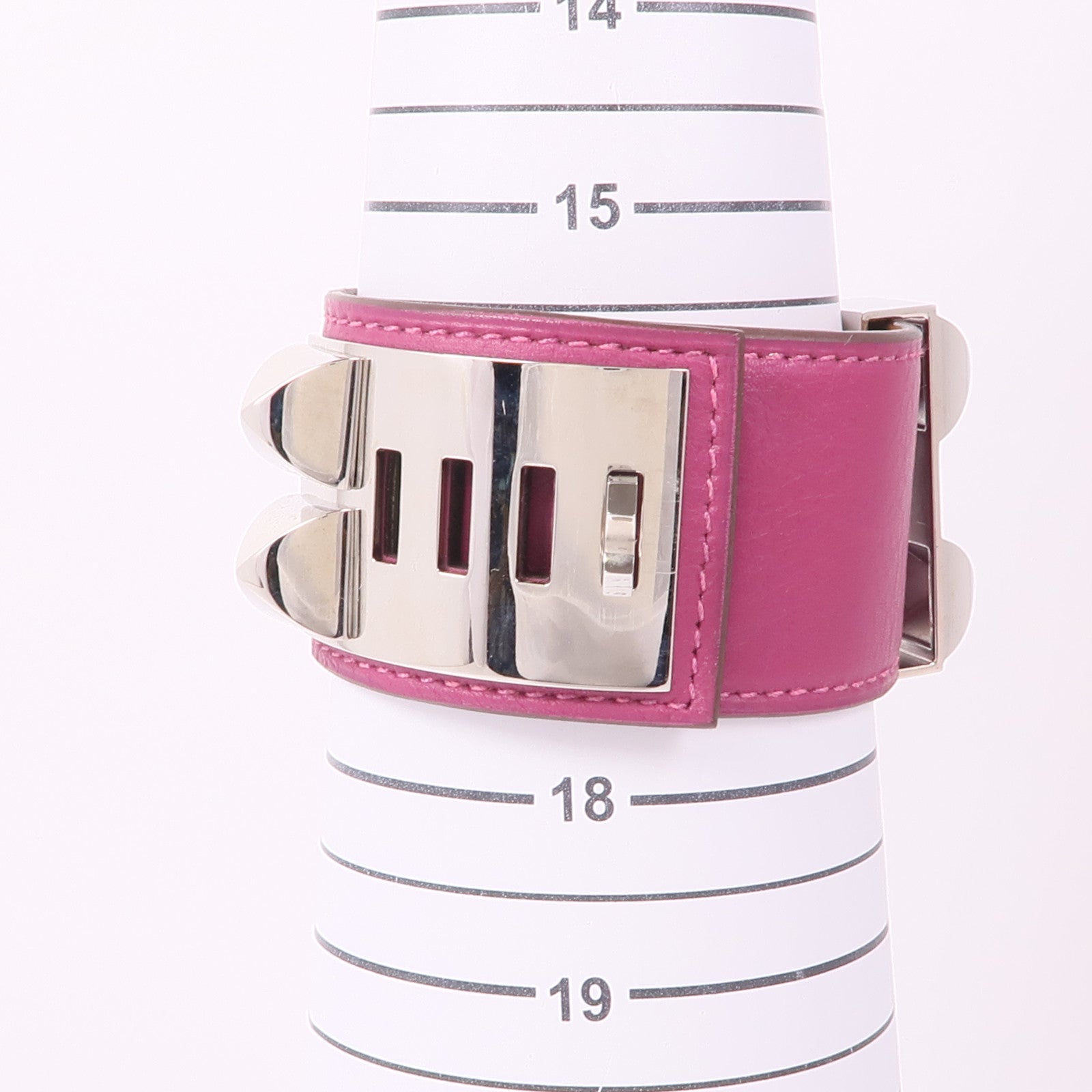 HERMES Swift皮革Collier de Chien銀扣手鐲Cyclamen