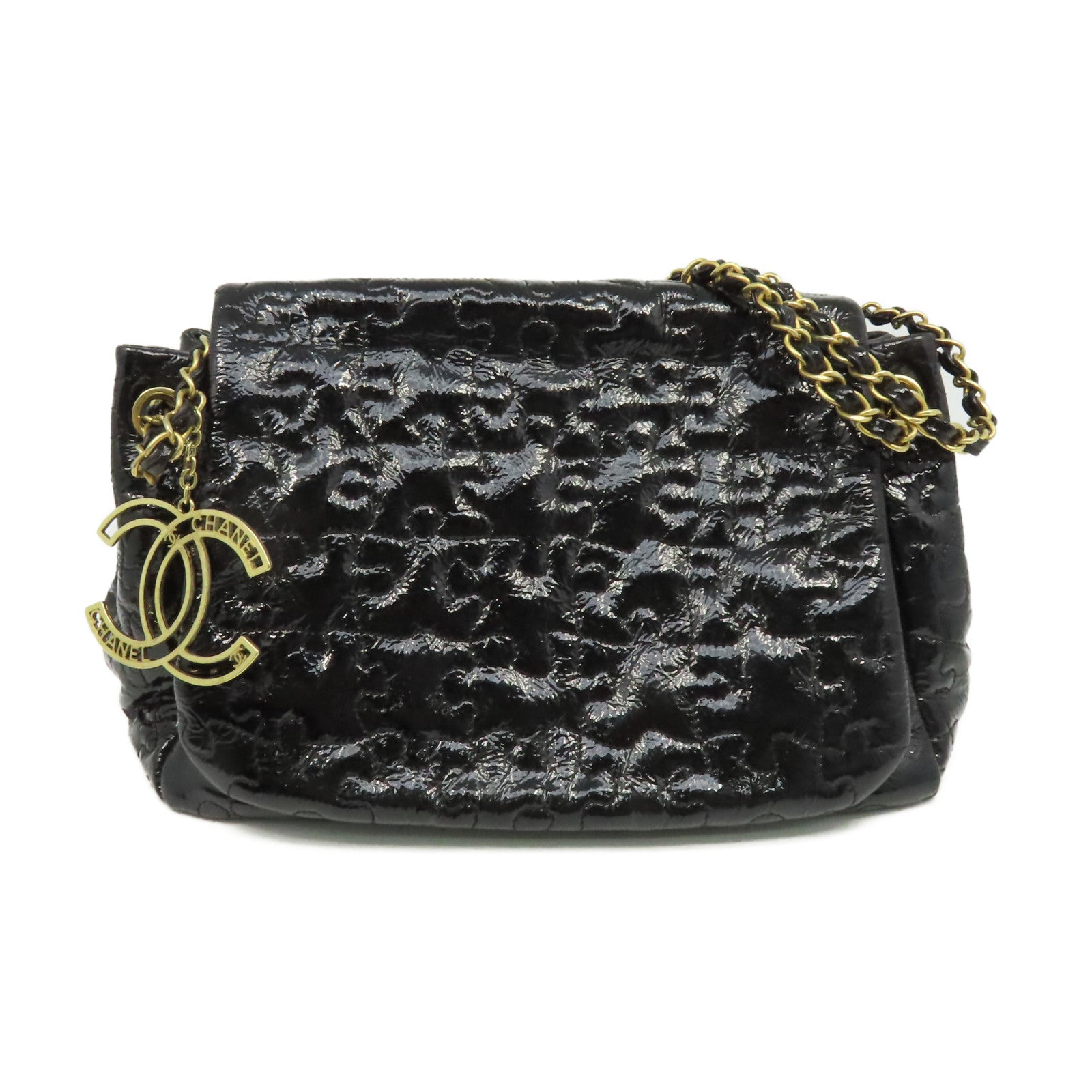 CHANEL 【激減優惠】漆皮Chain Shoulder Bag金扣鏈帶肩背袋黑色