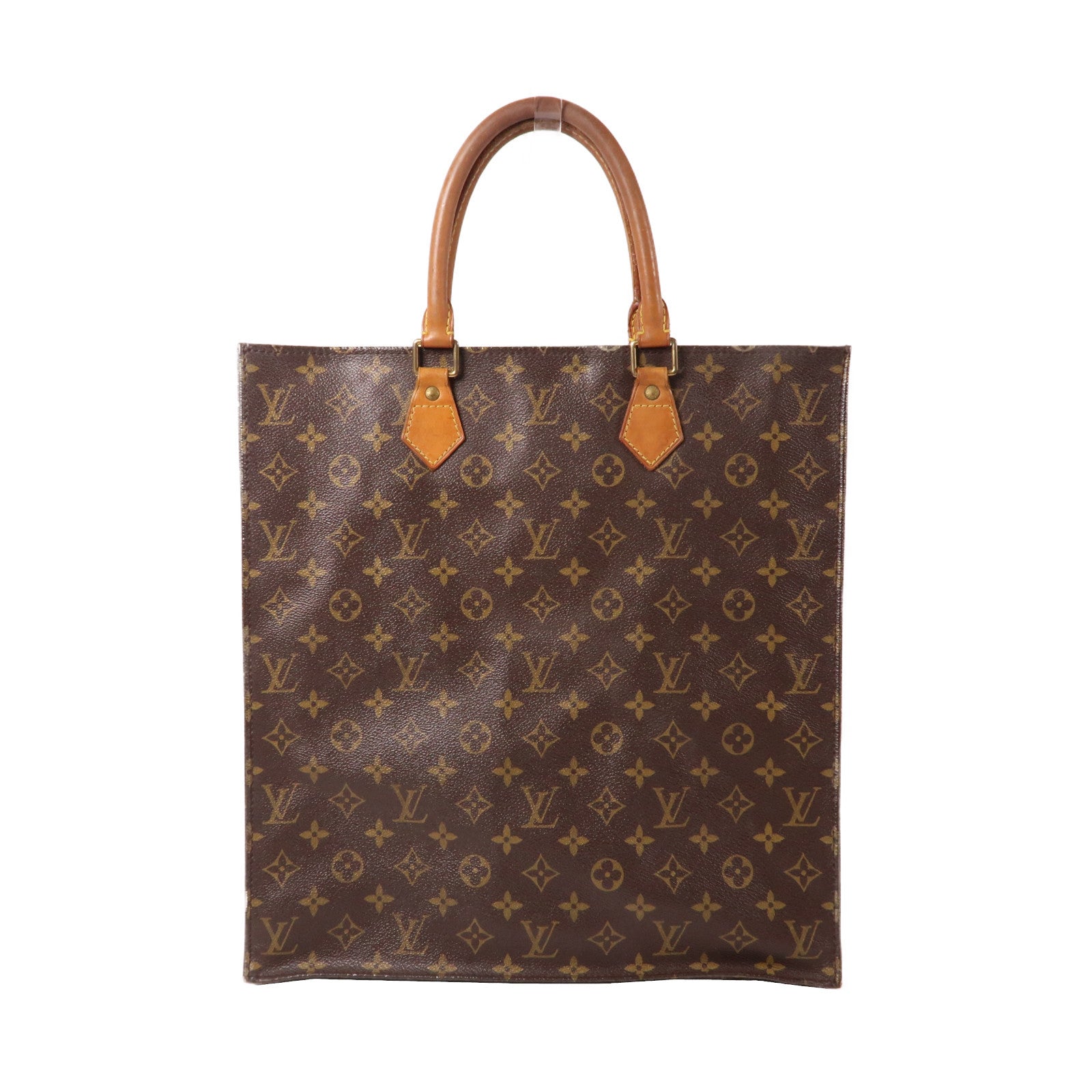 LOUIS VUITTON Monogram Sac Plat金扣手挽袋啡色