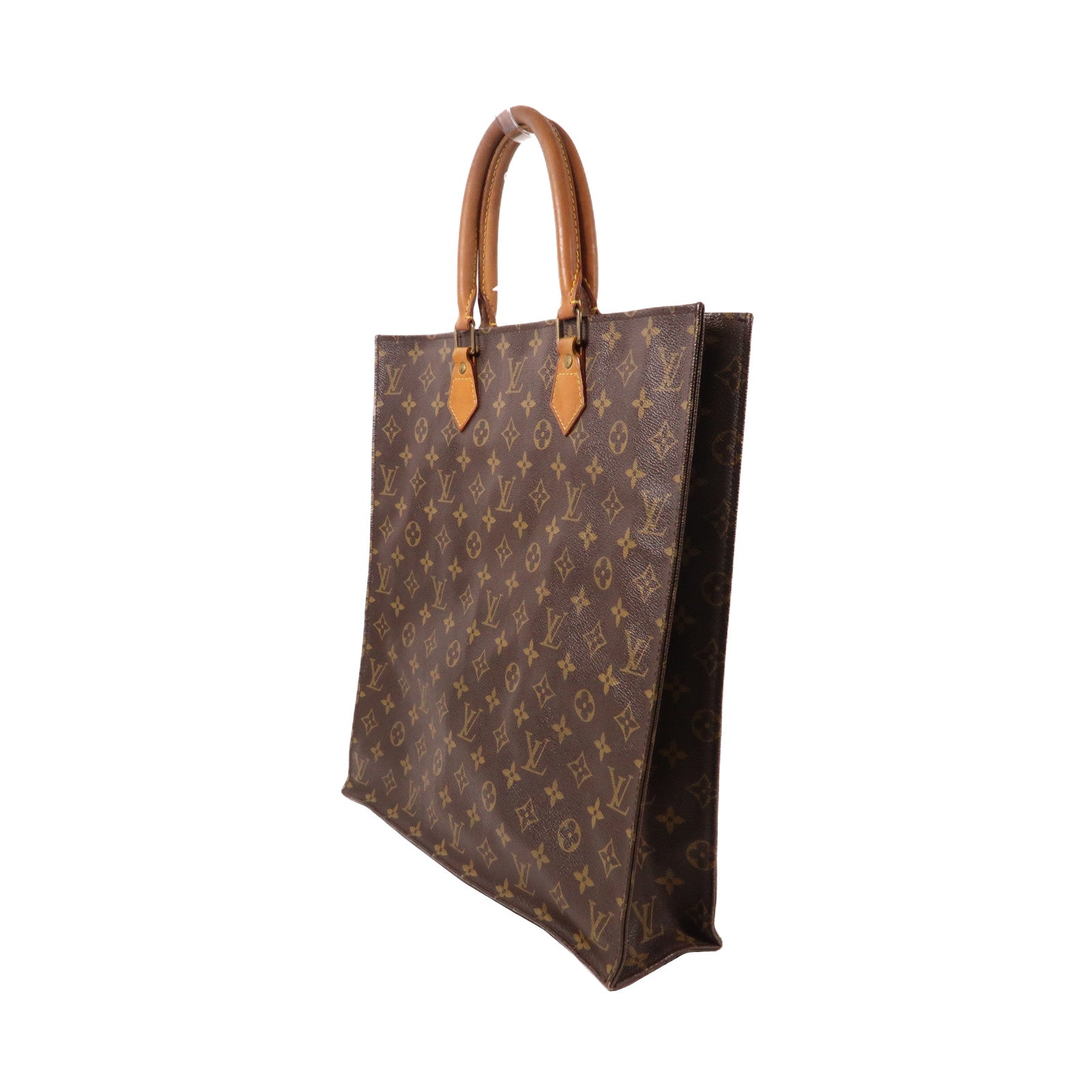 LOUIS VUITTON Monogram Sac Plat金扣手挽袋啡色