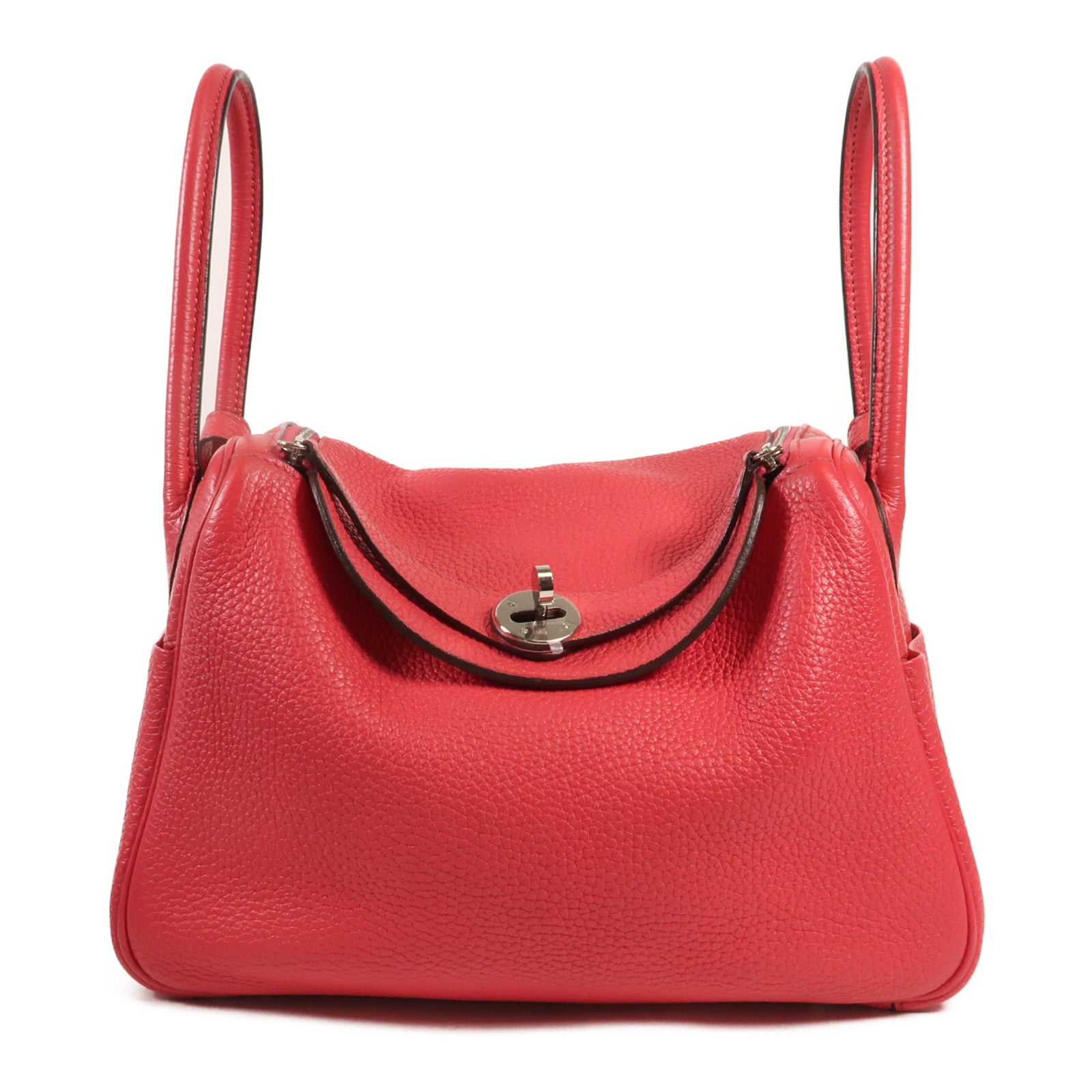 HERMES Clemence皮革Lindy 26銀扣手挽肩背兩用袋 Rose Extreme