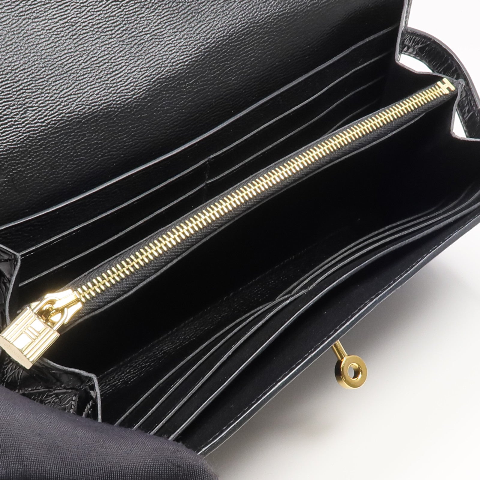 HERMES 【激減優惠】Alligator皮革Kelly Long Wallet金扣長錢包Noir