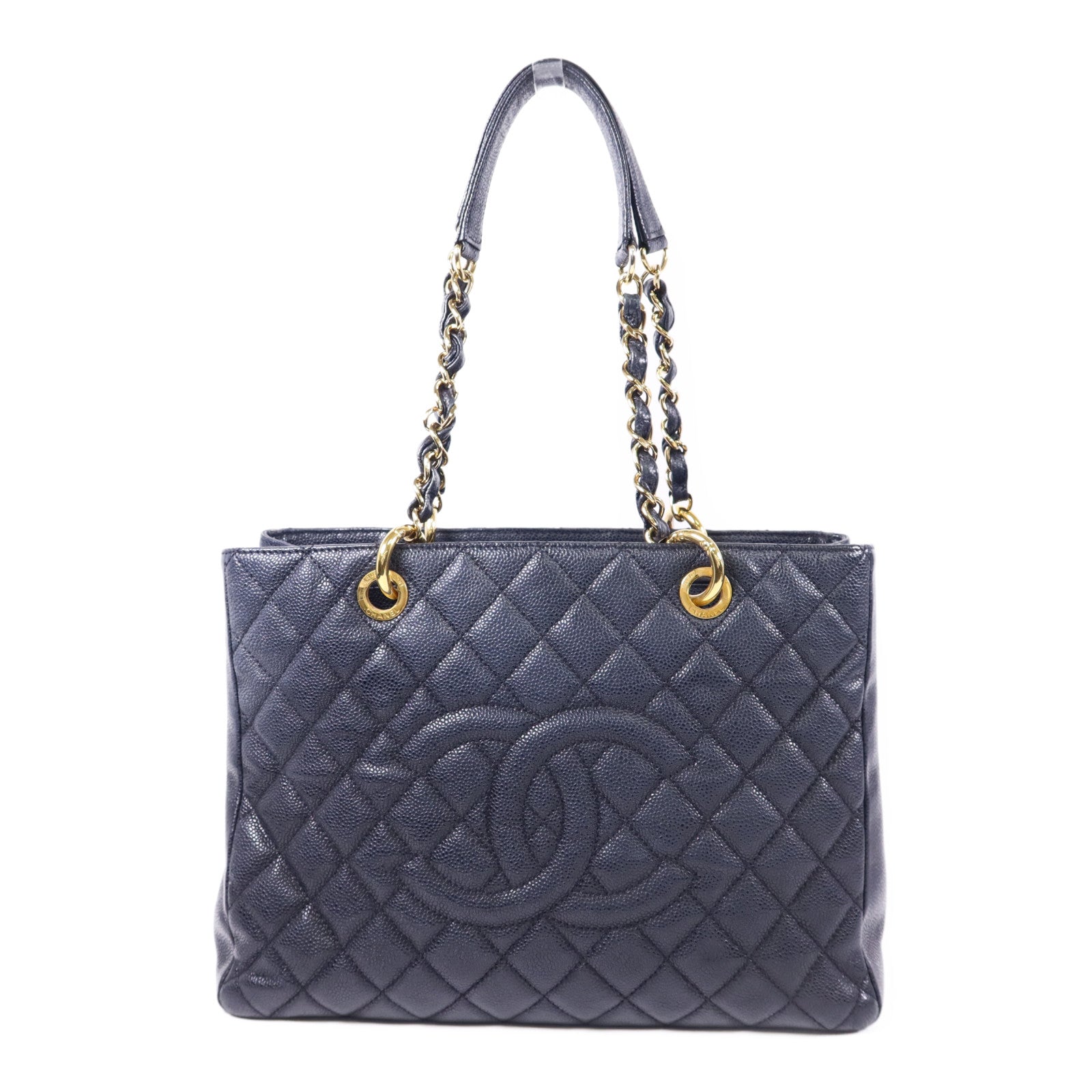 CHANEL 牛皮皮革GST Grand Shopping Tote Bag金扣鏈帶肩背袋