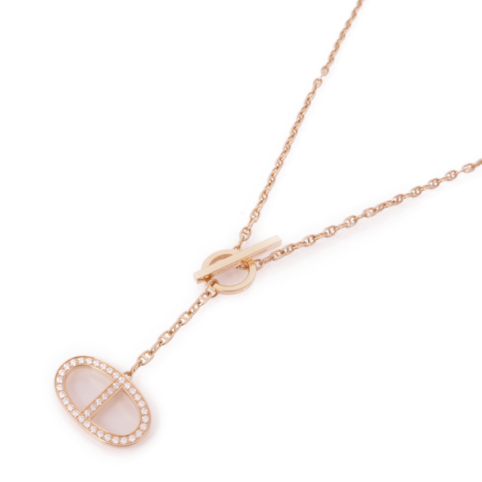 HERMES 18K玫瑰金Chaine D'Ancre Contour Pendent鑽石項鍊