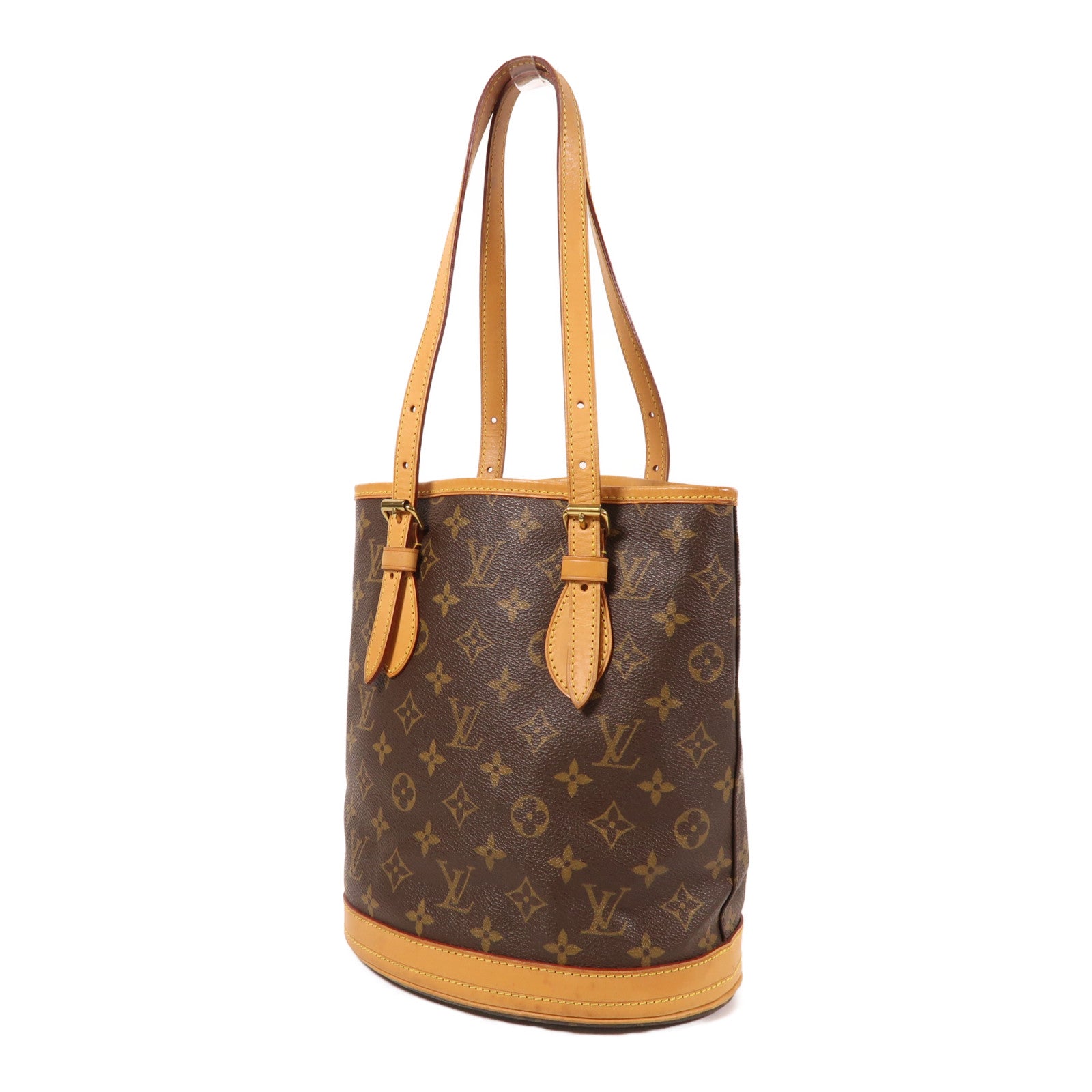 LOUIS VUITTON Monogram Petit Bucket金扣肩背袋棕色