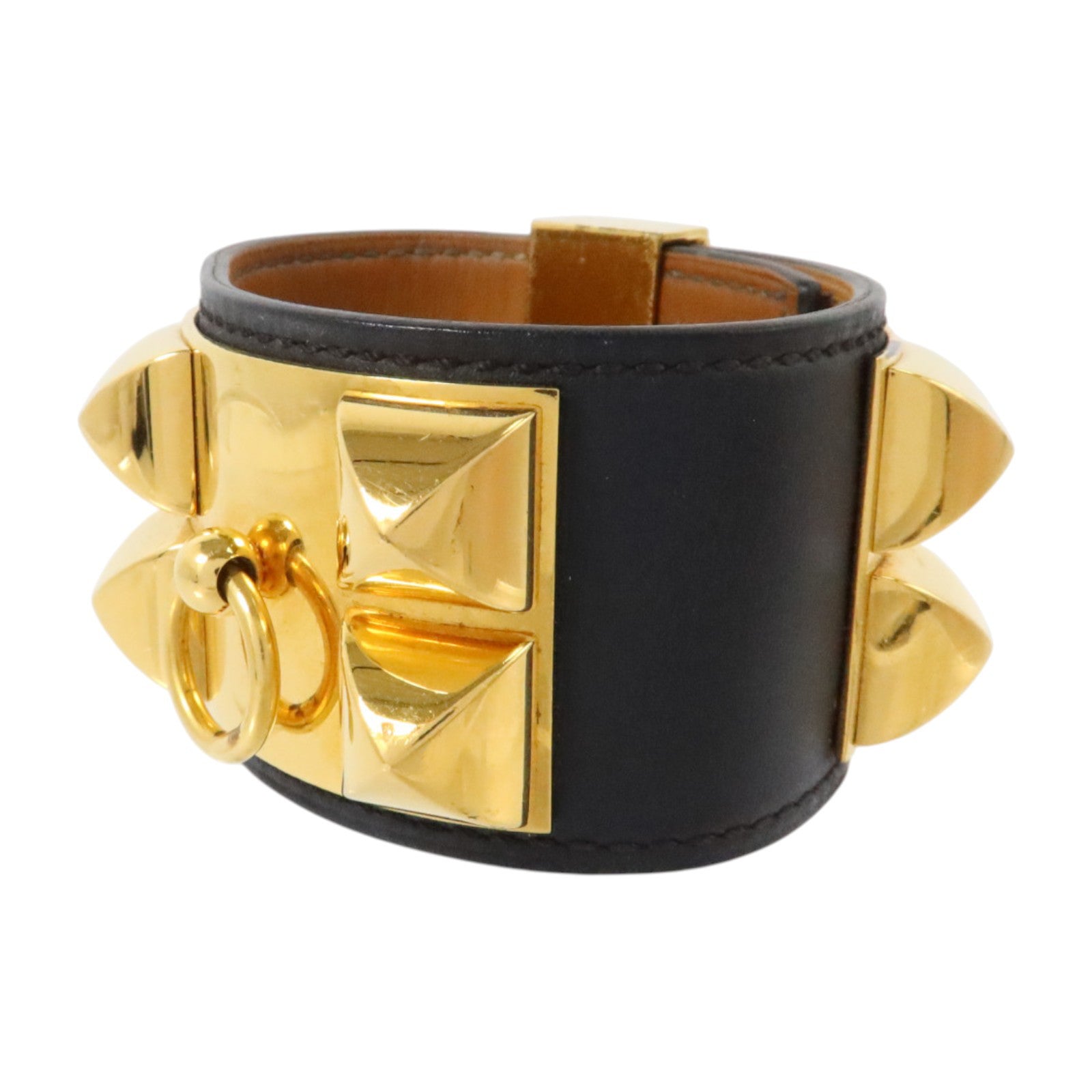 HERMES Swift皮革/金屬Collier De Chien Bracelet金扣手鏈Black