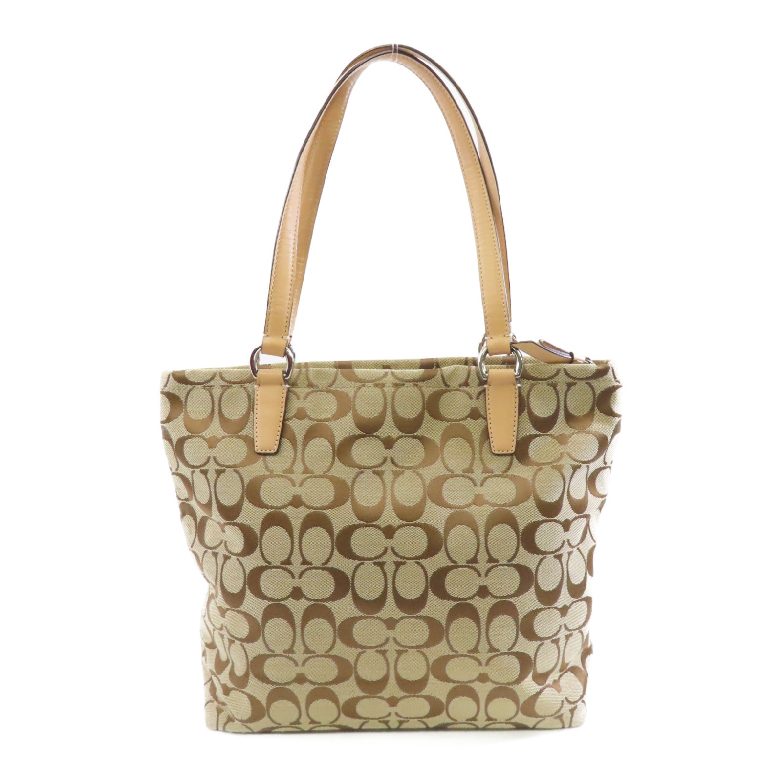 COACH 【激減優惠】帆布Tote Bag銀扣手挽袋啡色/粉紅色