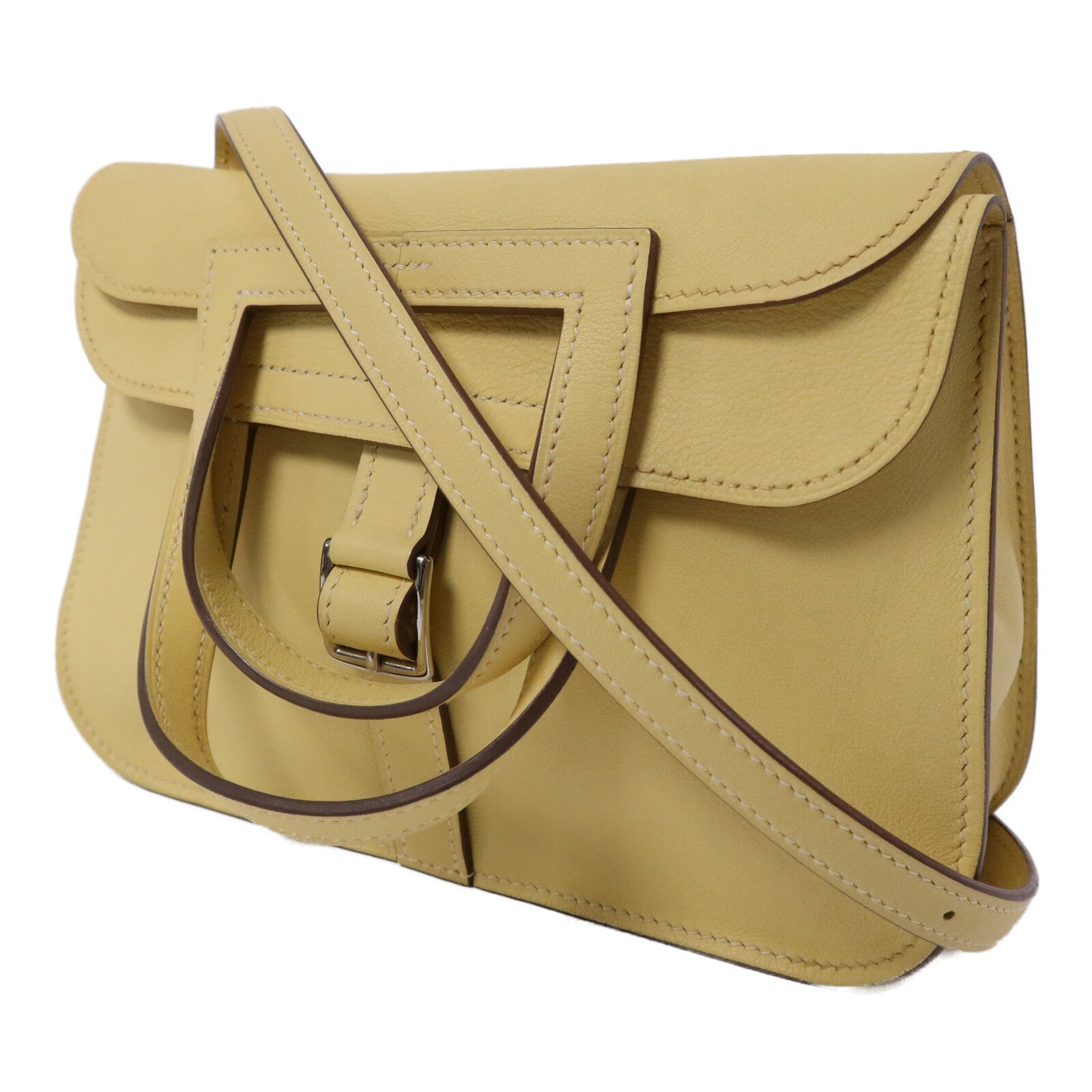 HERMES Swift皮革Mini Halzan銀扣手挽肩背兩用袋Jaune Poussin