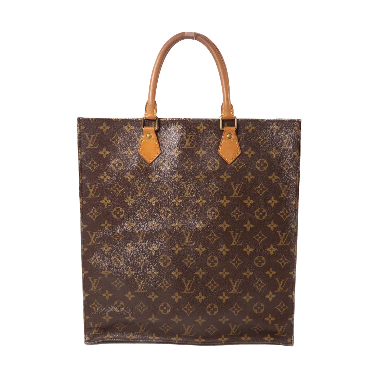 LOUIS VUITTON Monogram Sac Plat金扣手挽袋啡色