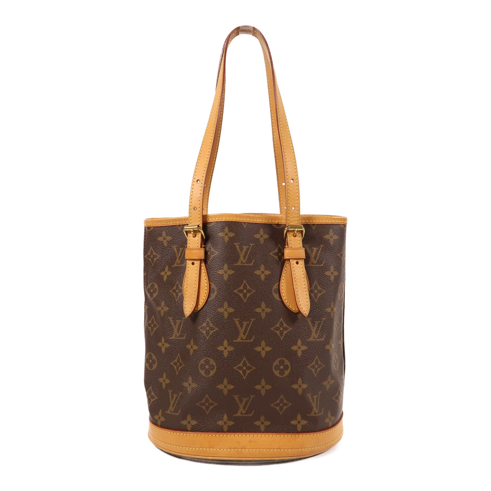 LOUIS VUITTON Monogram Petit Bucket金扣肩背袋棕色