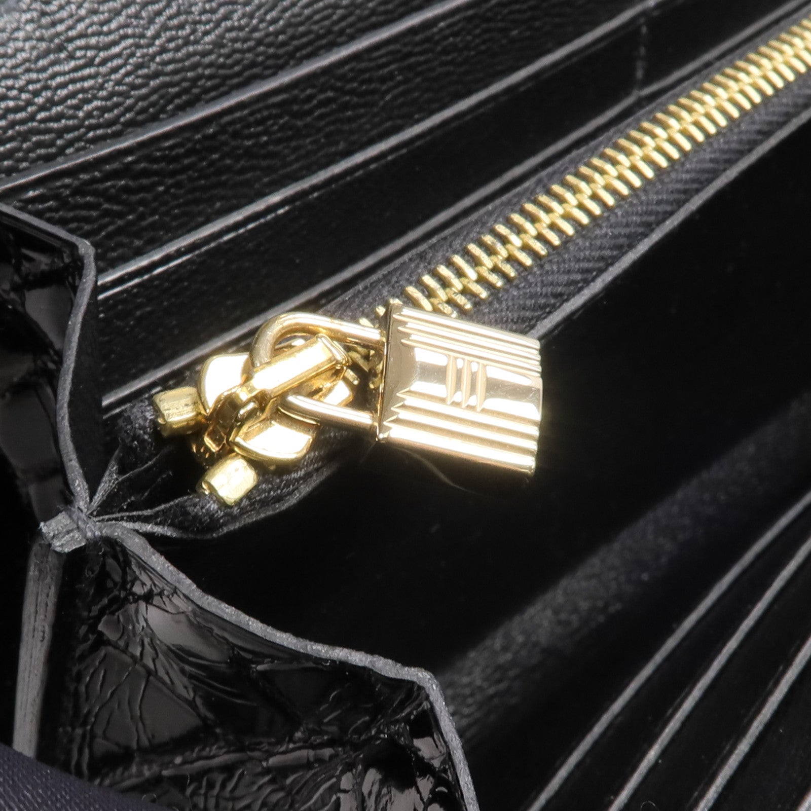 HERMES 【激減優惠】Alligator皮革Kelly Long Wallet金扣長錢包Noir