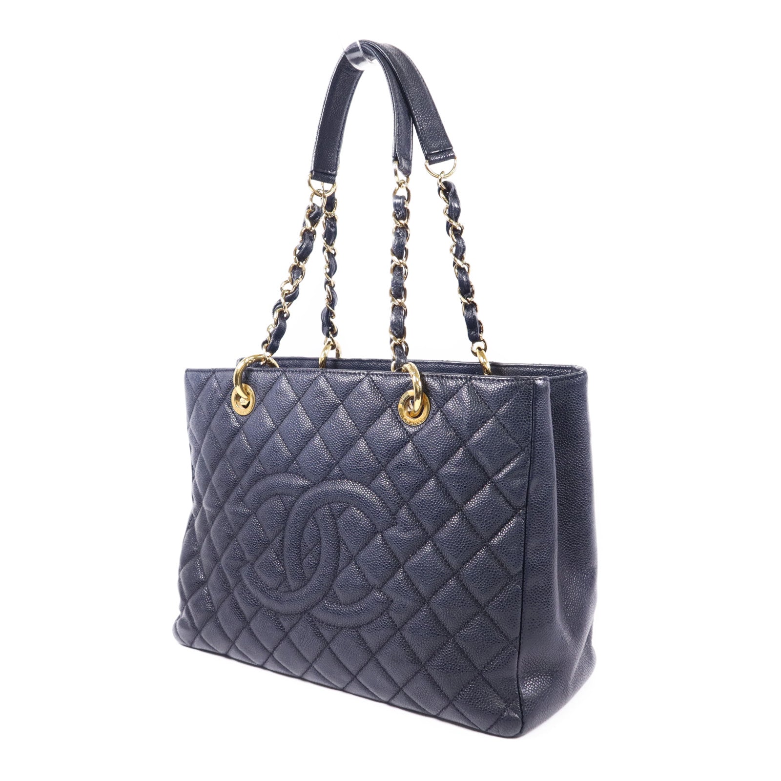 CHANEL 牛皮皮革GST Grand Shopping Tote Bag金扣鏈帶肩背袋