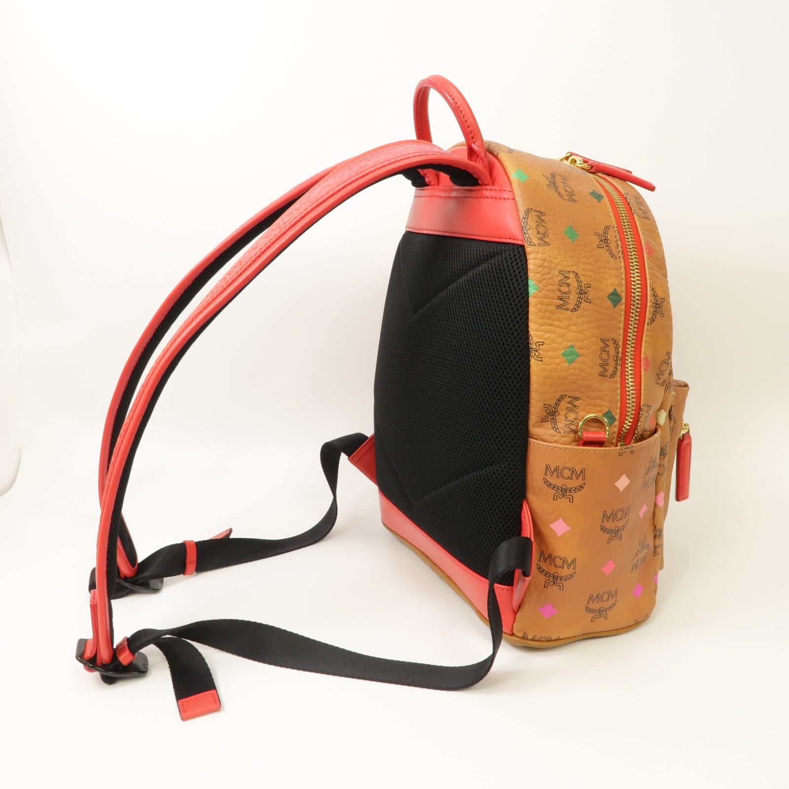 MCM 塗層帆布Backpack金扣背包棕色