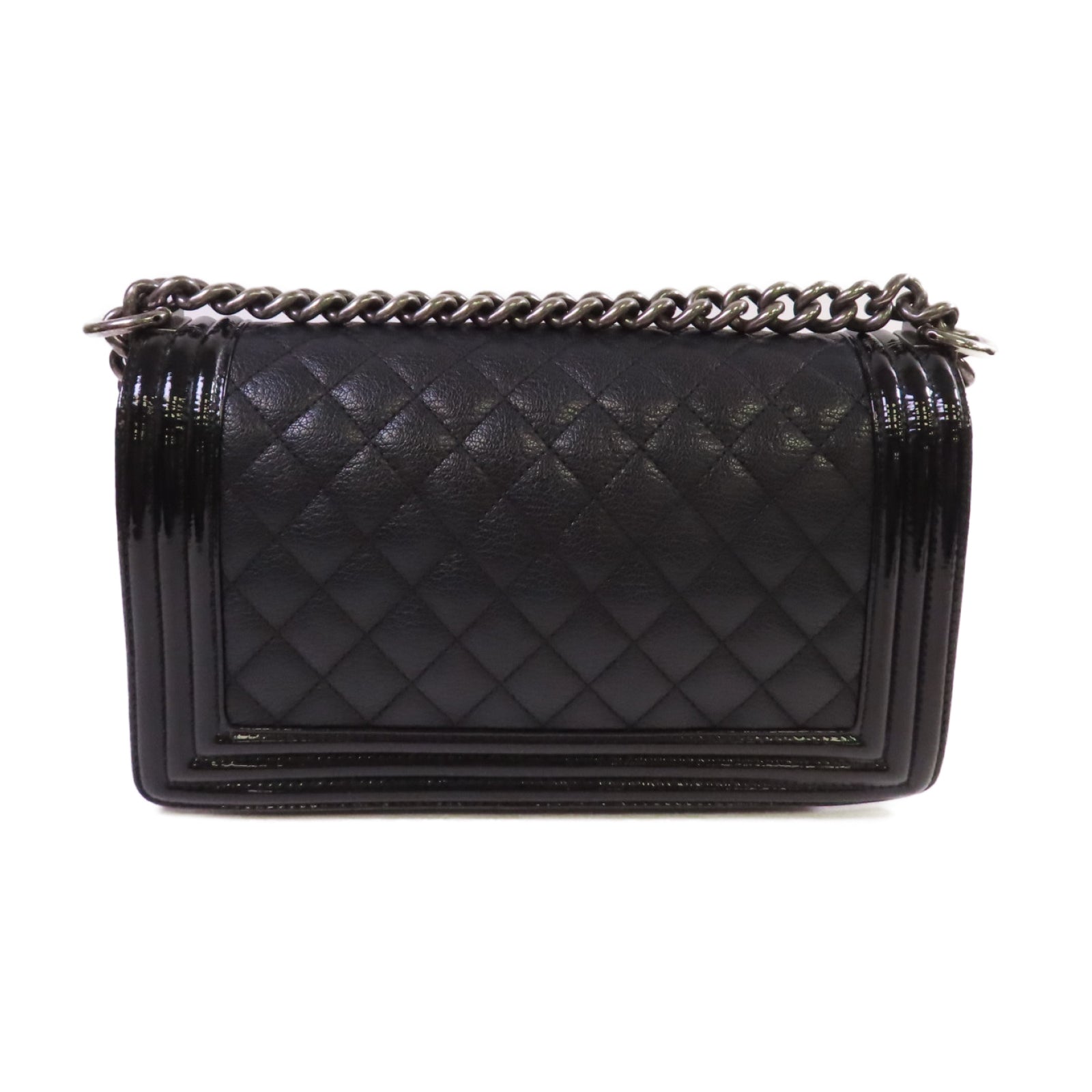 CHANEL 【激減優惠】菱格牛皮皮革Boy Chanel 25 Chain Shoulder Bag銀扣鏈帶肩背袋黑色
