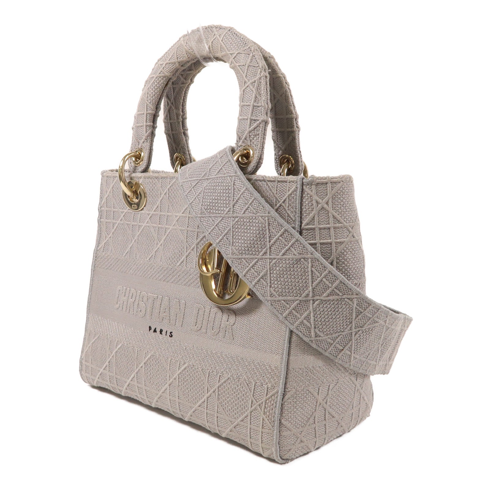 Dior 帆布Lady Dior金扣手挽肩背兩用袋