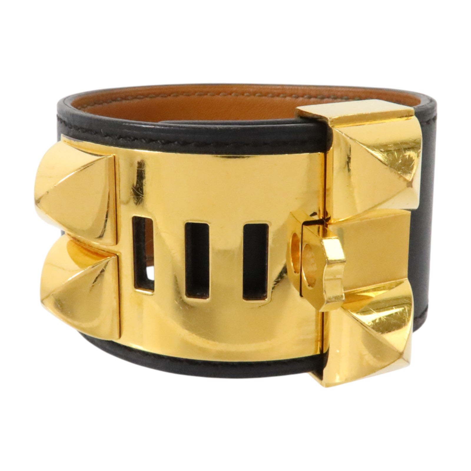 HERMES Swift皮革/金屬Collier De Chien Bracelet金扣手鏈Black