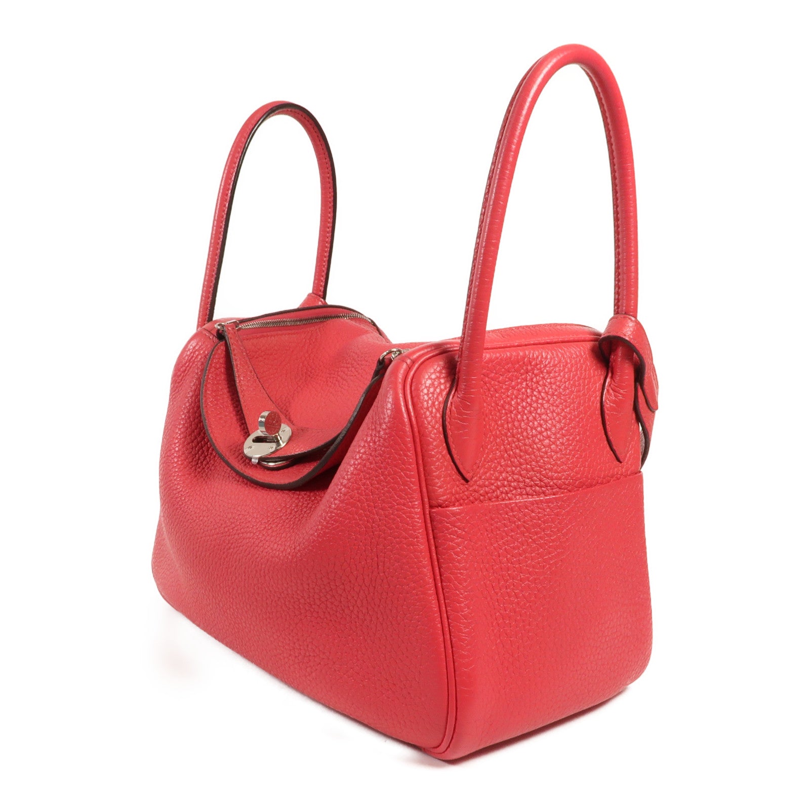HERMES Clemence皮革Lindy 26銀扣手挽肩背兩用袋 Rose Extreme