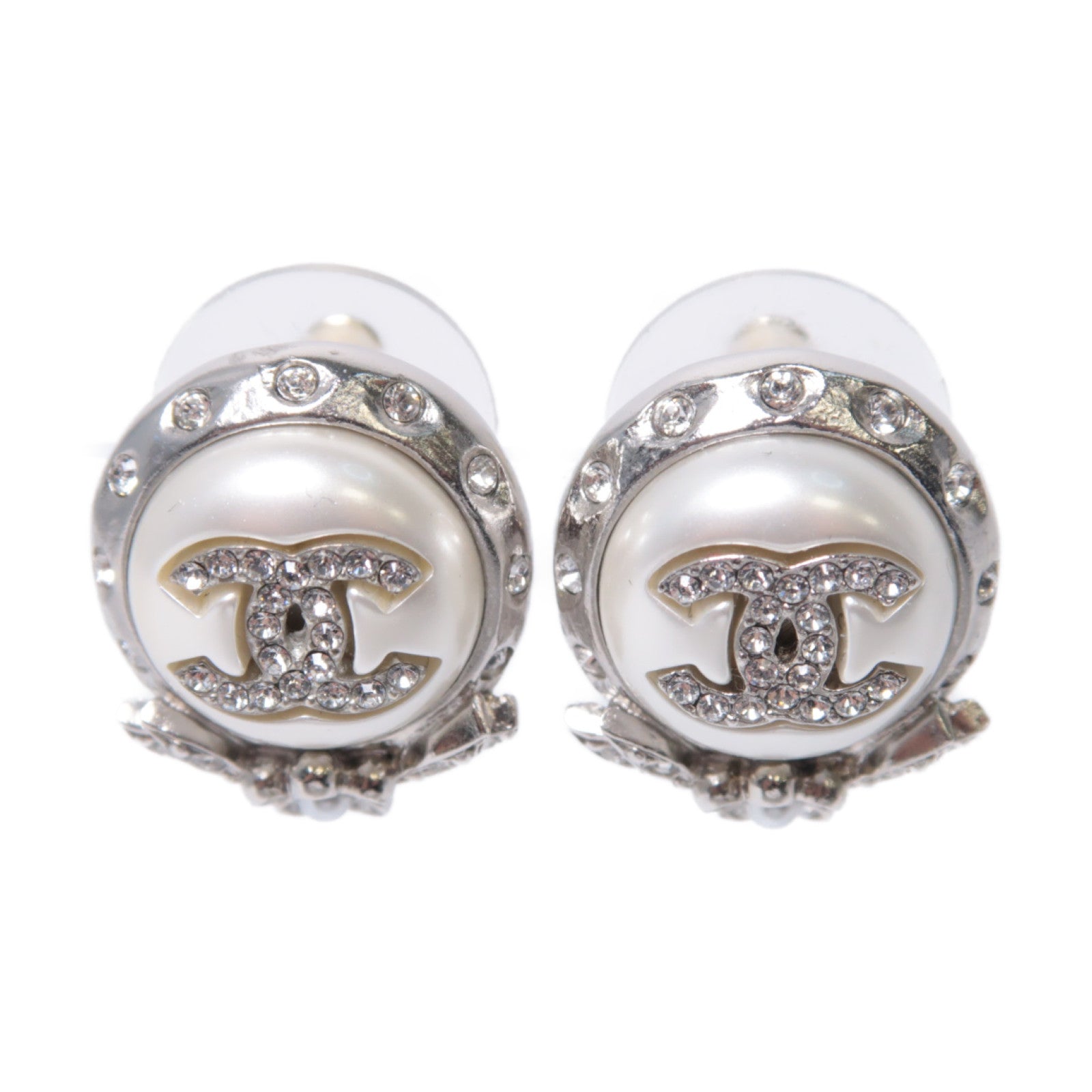 CHANEL 【激減優惠】PVC金屬Earrings耳環銀色/白色