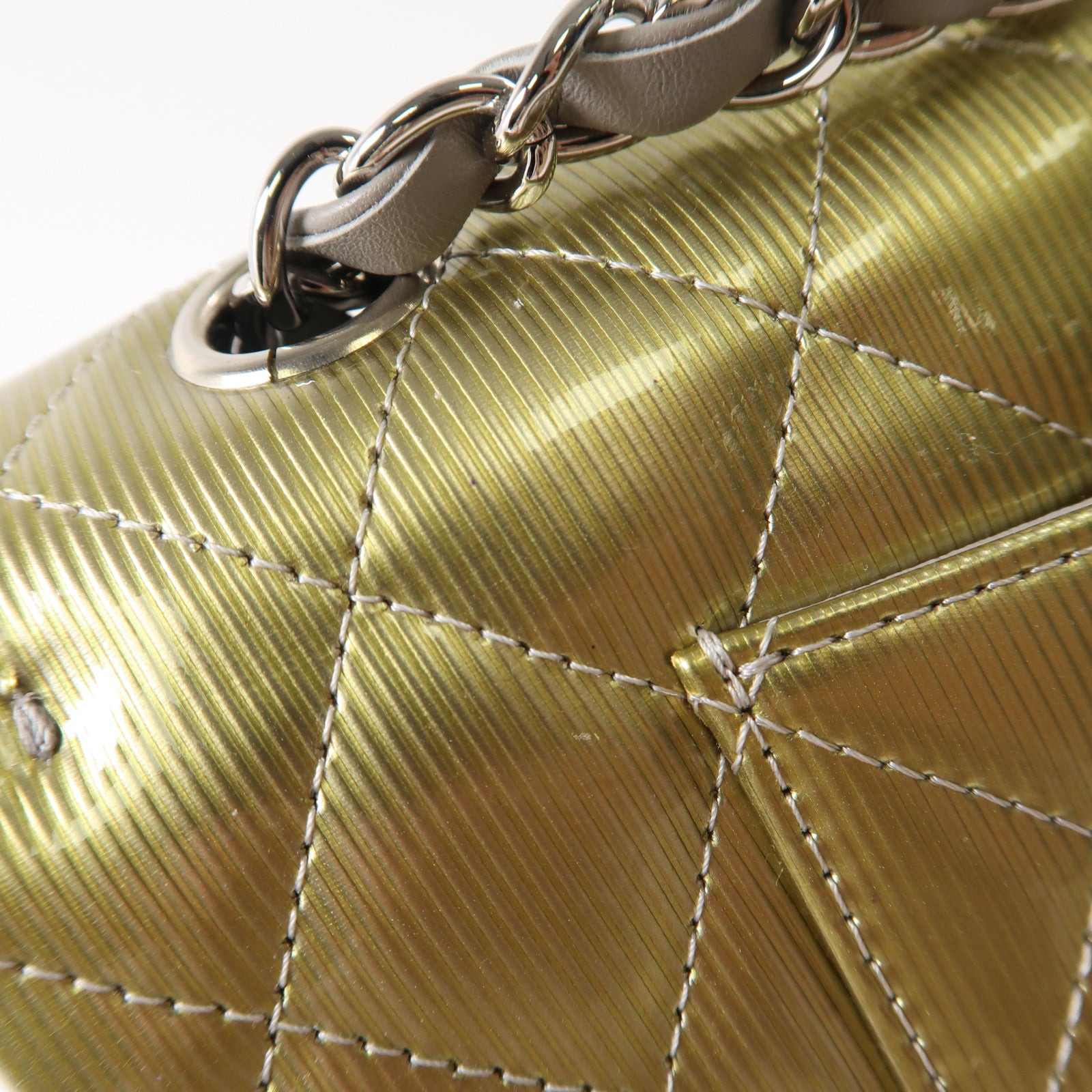 CHANEL 【激減優惠】漆皮皮革Chain Shoulder銀扣鏈帶肩背袋金色