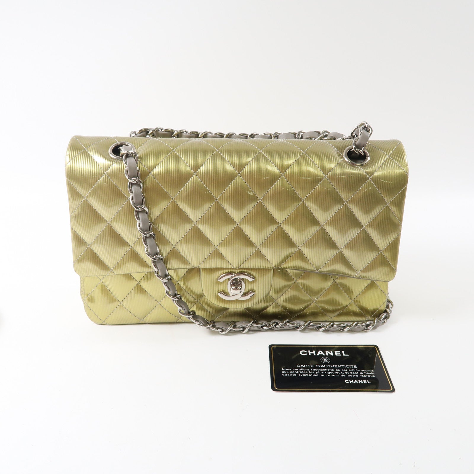 CHANEL 【激減優惠】漆皮皮革Chain Shoulder銀扣鏈帶肩背袋金色