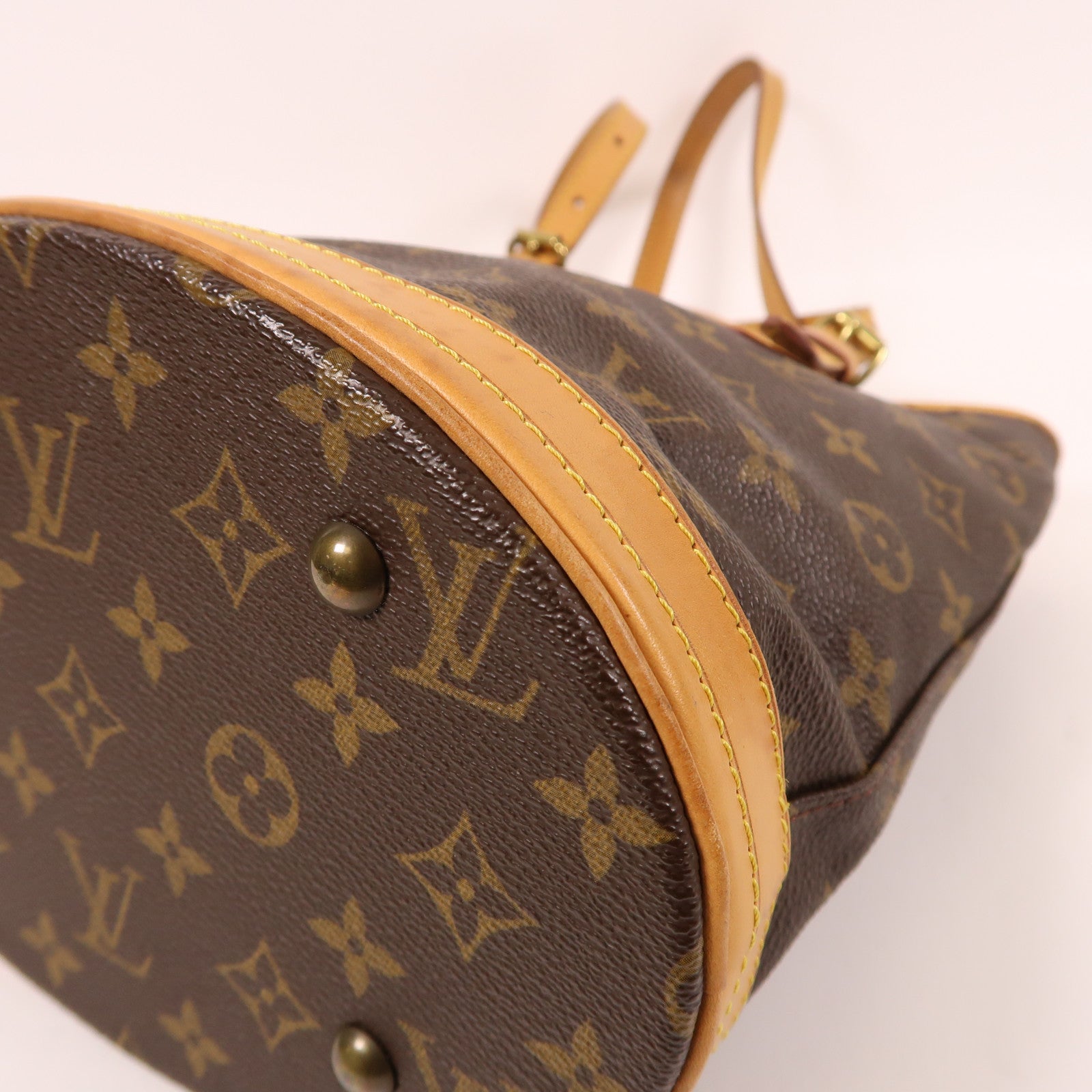 LOUIS VUITTON Monogram Petit Bucket金扣肩背袋棕色